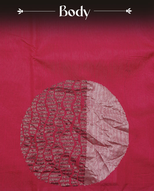 Magenta colour semi tussar silk saree featuring bold thread polka dot body, no specific border, comes with matching blouse piece