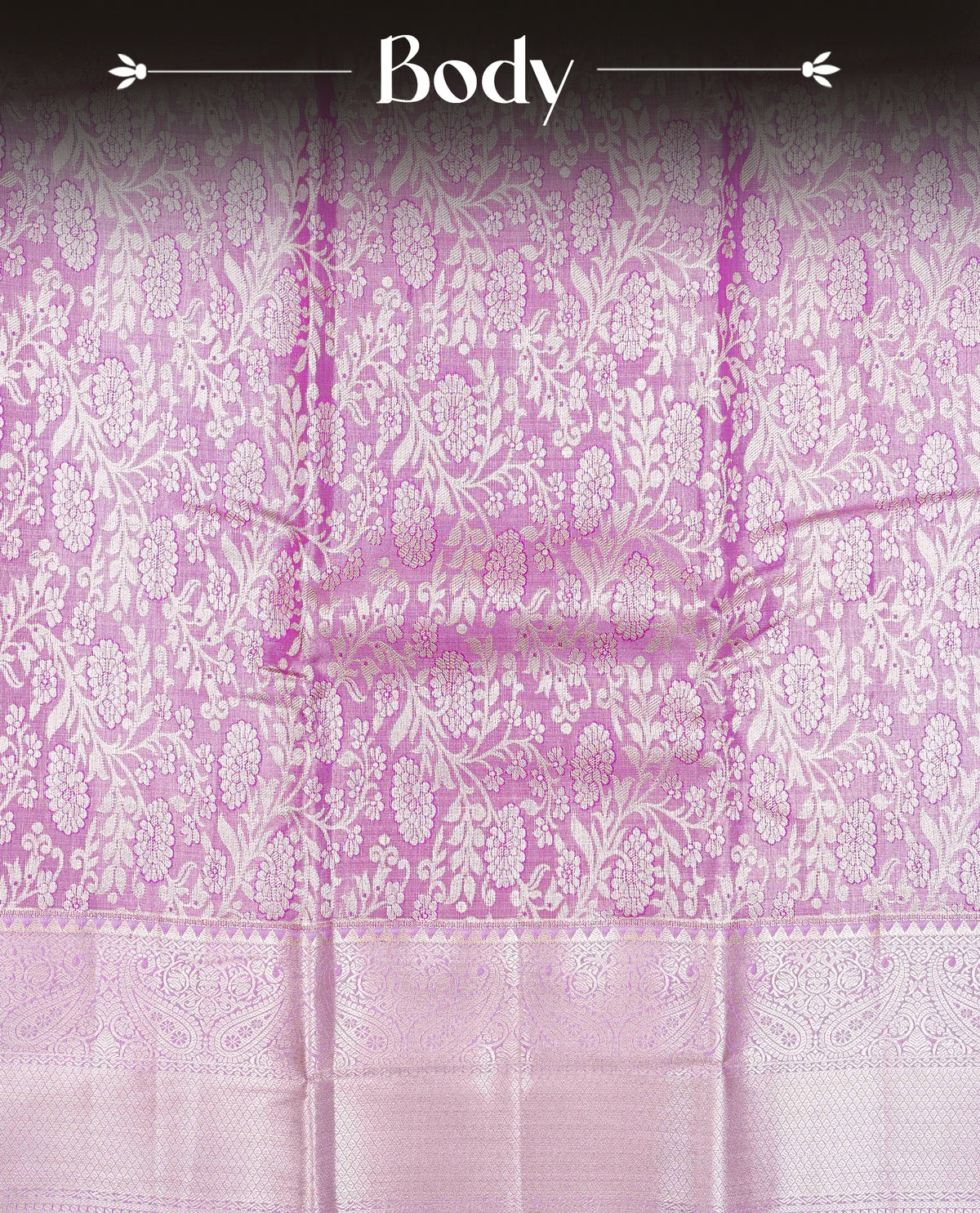 Purple & Gold Double shade Semi Tissue Silk saree featuring Light gold Kodi pattern on body, complemented by Contrast Lavender with gold zari border, paired with matching blouse piece.