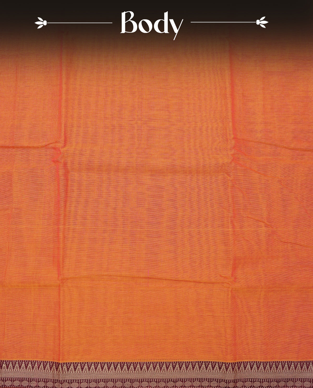 Orange colour colour Narayanapattu cotton saree with a plain body, complemented by a wine Colour with Beige colour border & contrast pallu, paired with a matching blouse piece.