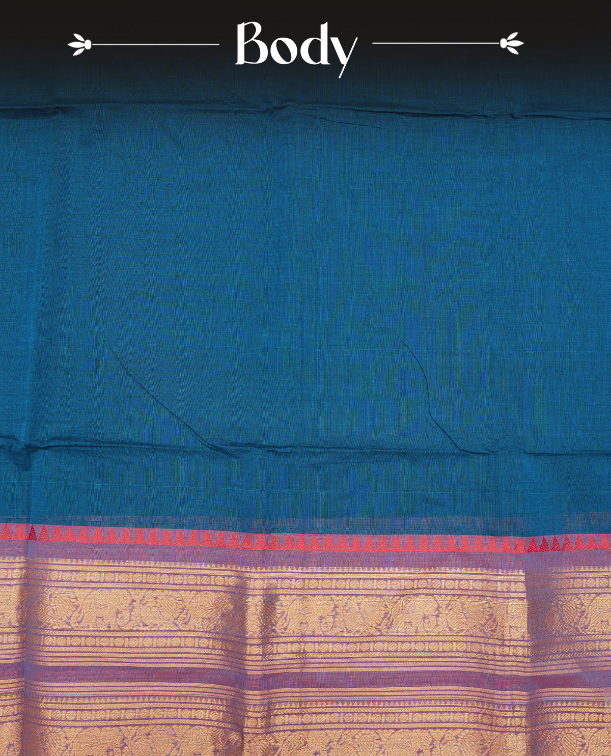 Peacock blue colour chettinad cotton saree featuring elegant plain body, Contrast magenta & purple dual shade colour with Gold zari border, comes with matching blouse piece.
