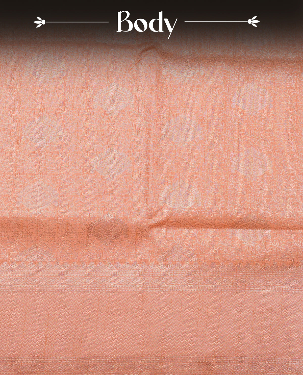 Peach colour softie silk saree featuring silver zari, rich pallu floral pattern brocade body, with contrasting self colour border.paired with matching blouse piece.