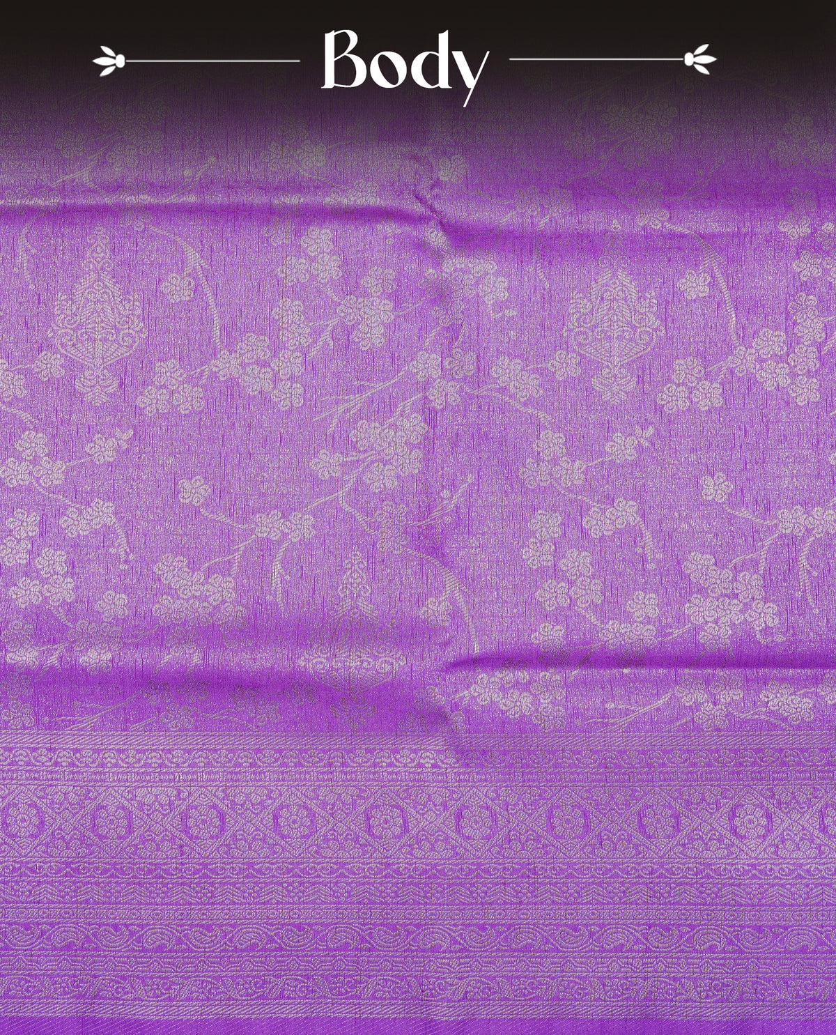 Purple colour softie silk saree featuring silver zari, rich pallu floral pattern brocade body, with contrasting self colour border.paired with matching blouse piece.
