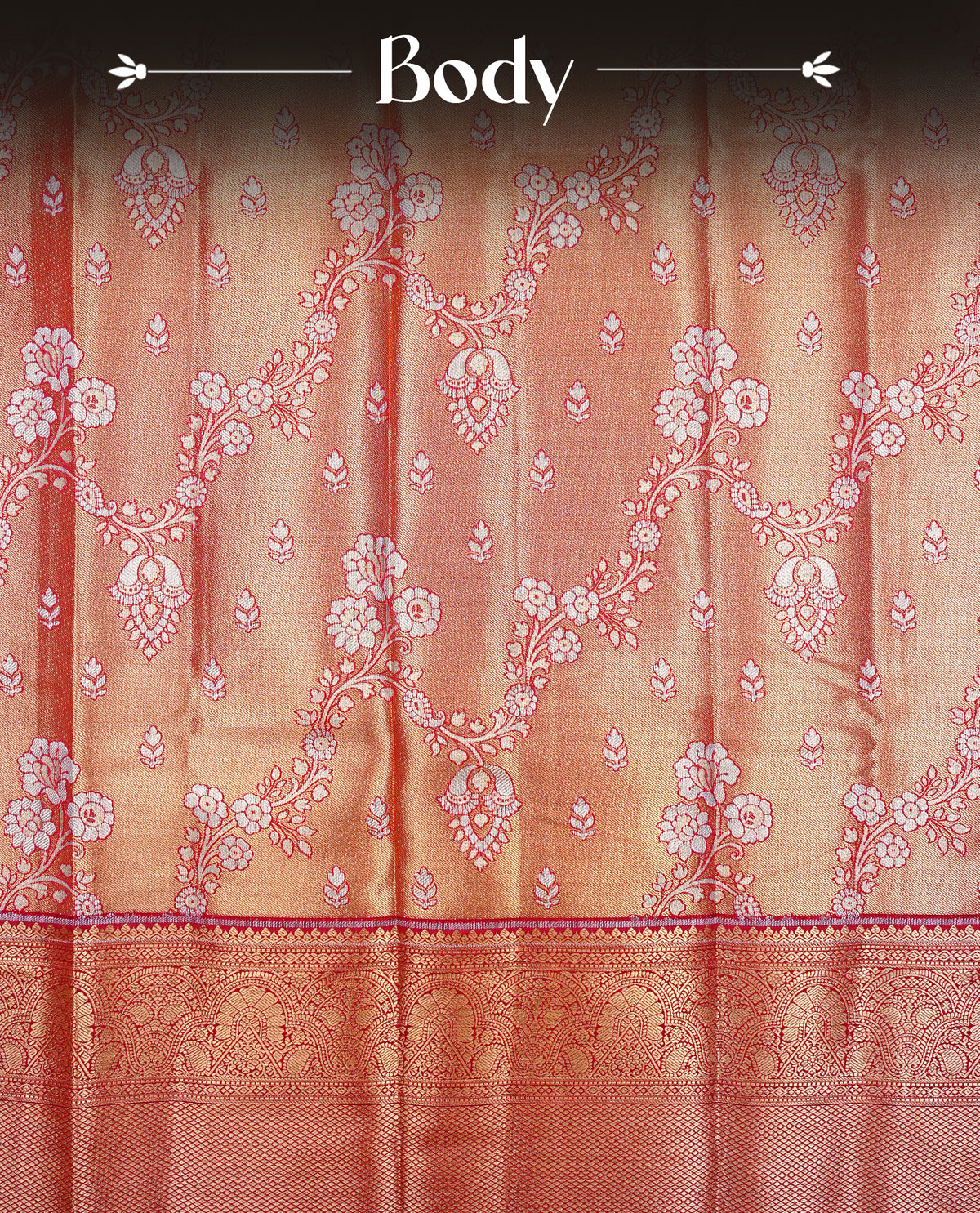 Maroon & Gold Double shade Semi Tissue Silk saree featuring Light gold Kodi pattern on body, complemented by Contrast Maroon with gold zari border, paired with matching blouse piece.