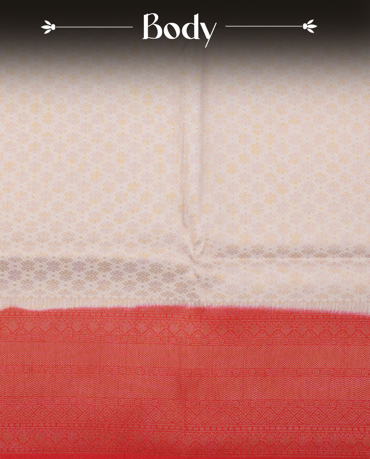 Cream colour softie silk saree featuring gold zari, rich pallu floral pattern brocade body, with contrasting red colour colour border.paired with matching blouse piece.