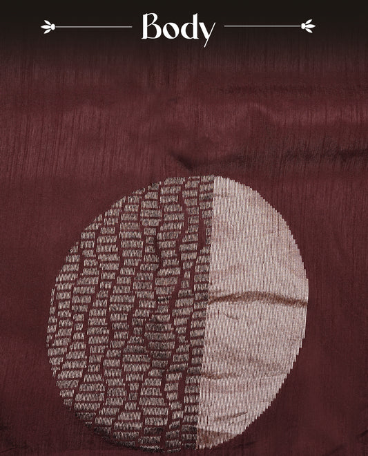 Dark coffee brown colour semi tussar silk saree featuring bold thread polka dot body, no specific border, comes with matching blouse piece