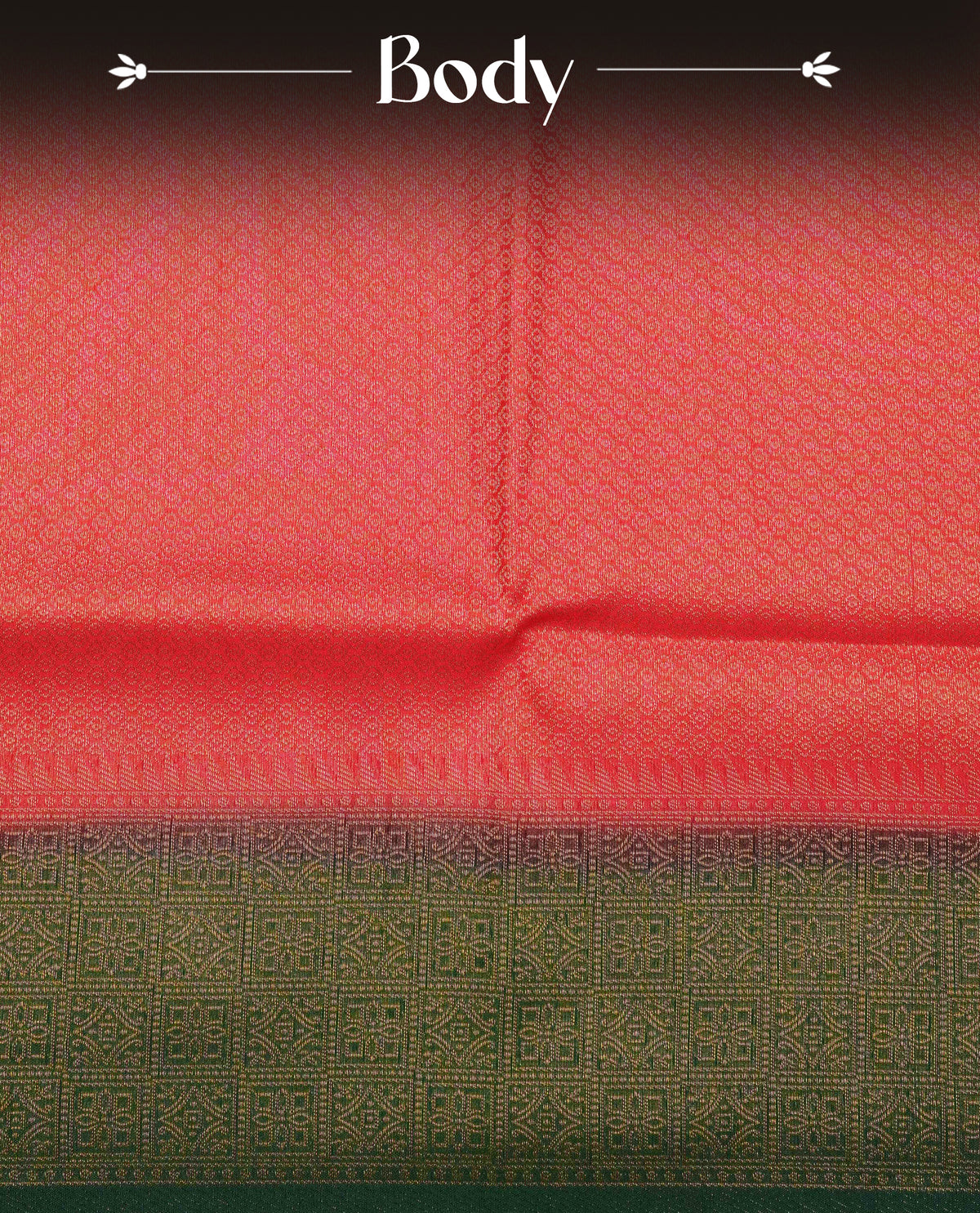 Red colour softie silk saree featuring gold zari, rich pallu floral pattern brocade body, with contrasting green colour patterned border.paired with matching blouse piece.