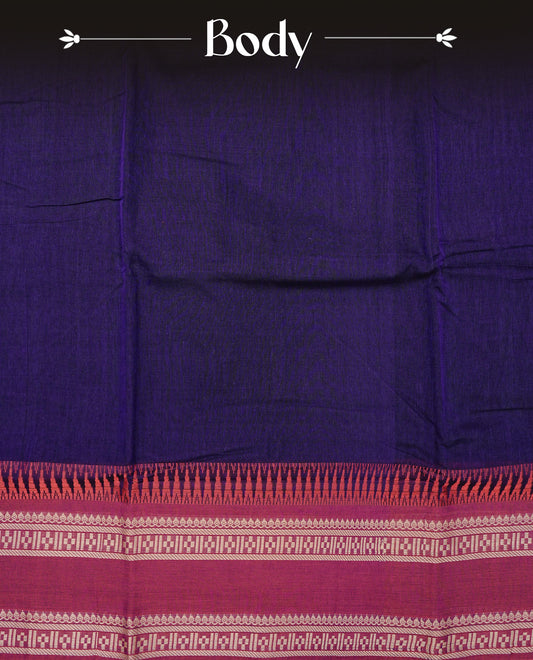 Purple colour Narayanapattu cotton saree with a plain body, complemented by a magenta Colour with Beige colour border & contrast pallu, paired with a matching blouse piece.