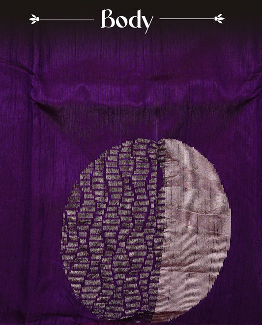 Deep purple colour semi tussar silk saree featuring bold thread polka dot body, no specific border, comes with matching blouse piece