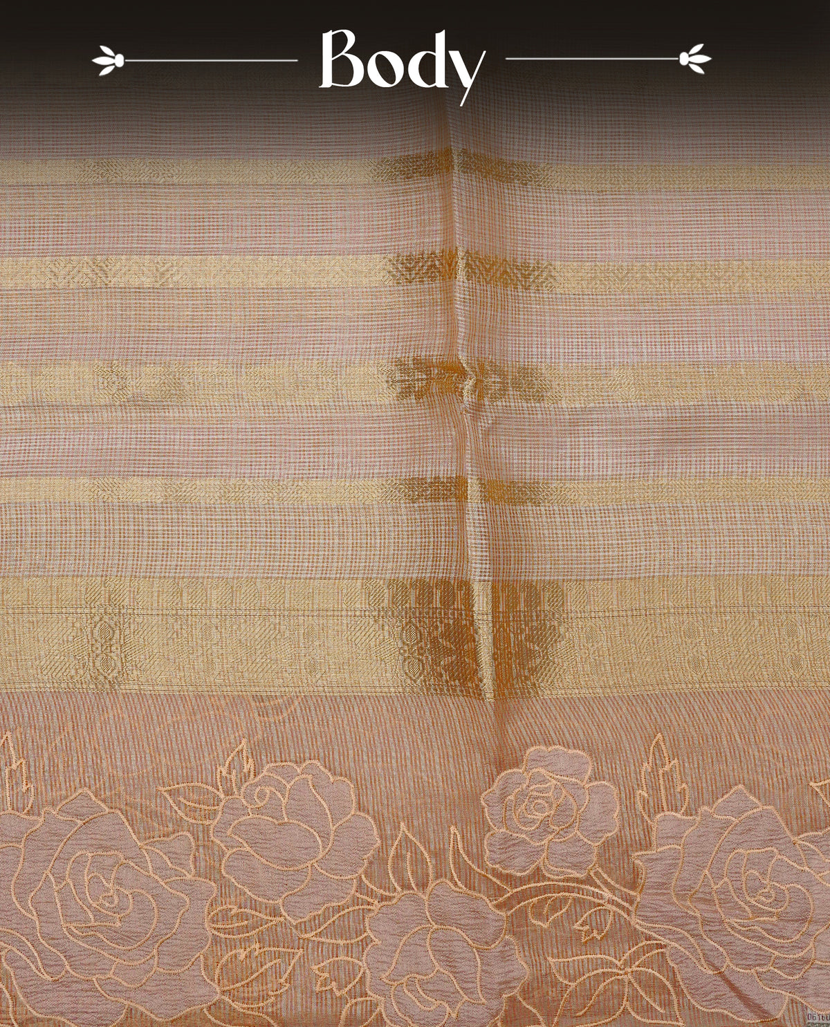 Pastel Peach colour Net Kota Designer saree.