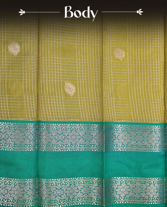 Bright olive colour soft silk saree