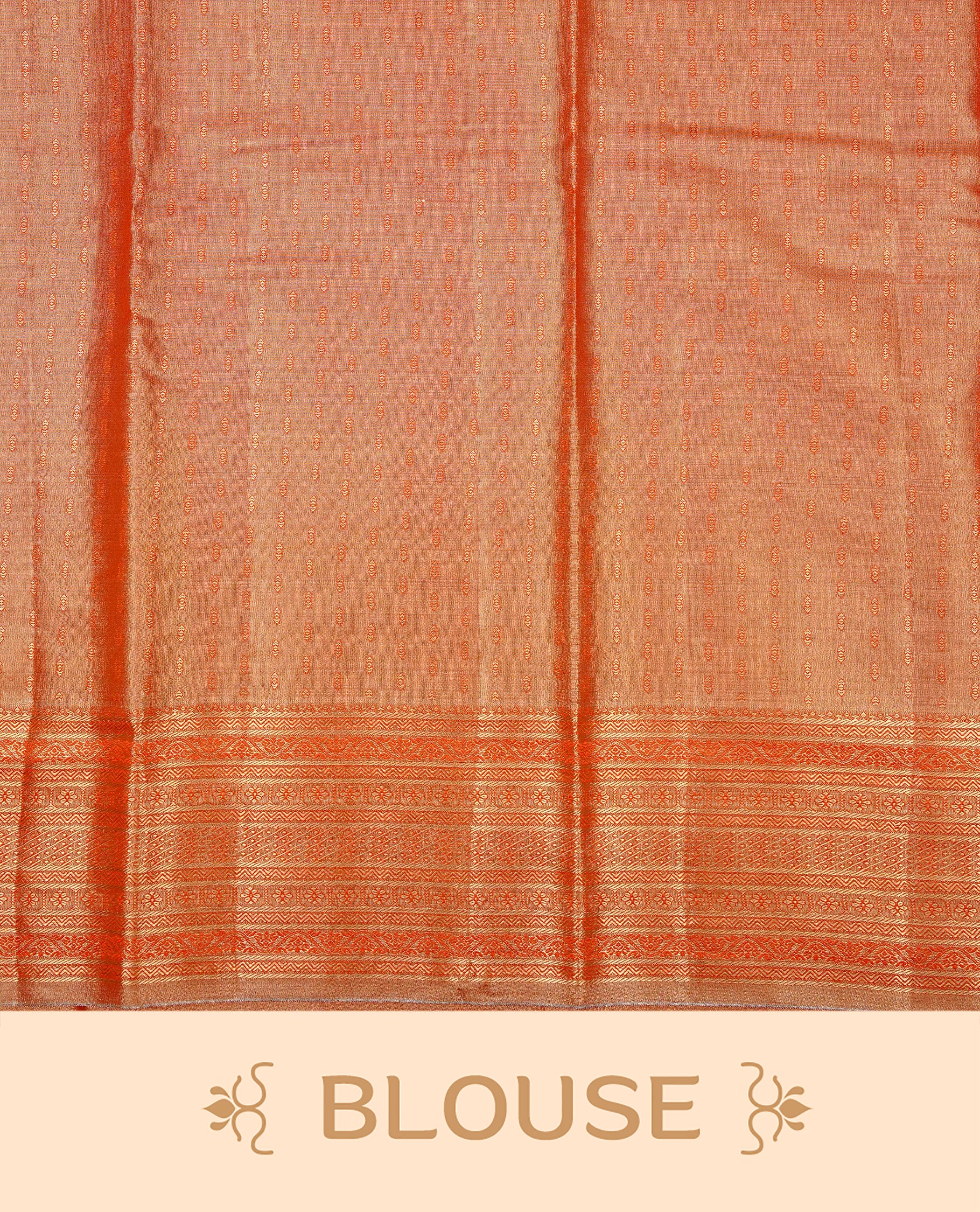Orange & Gold colour Double shade Semi tissue silk saree featuring self color kodi pattern on body, self colour with traditional border, paired with matching.
