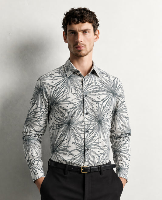 Off white colour shirt with Green colour patterned body, Full sleeve.
