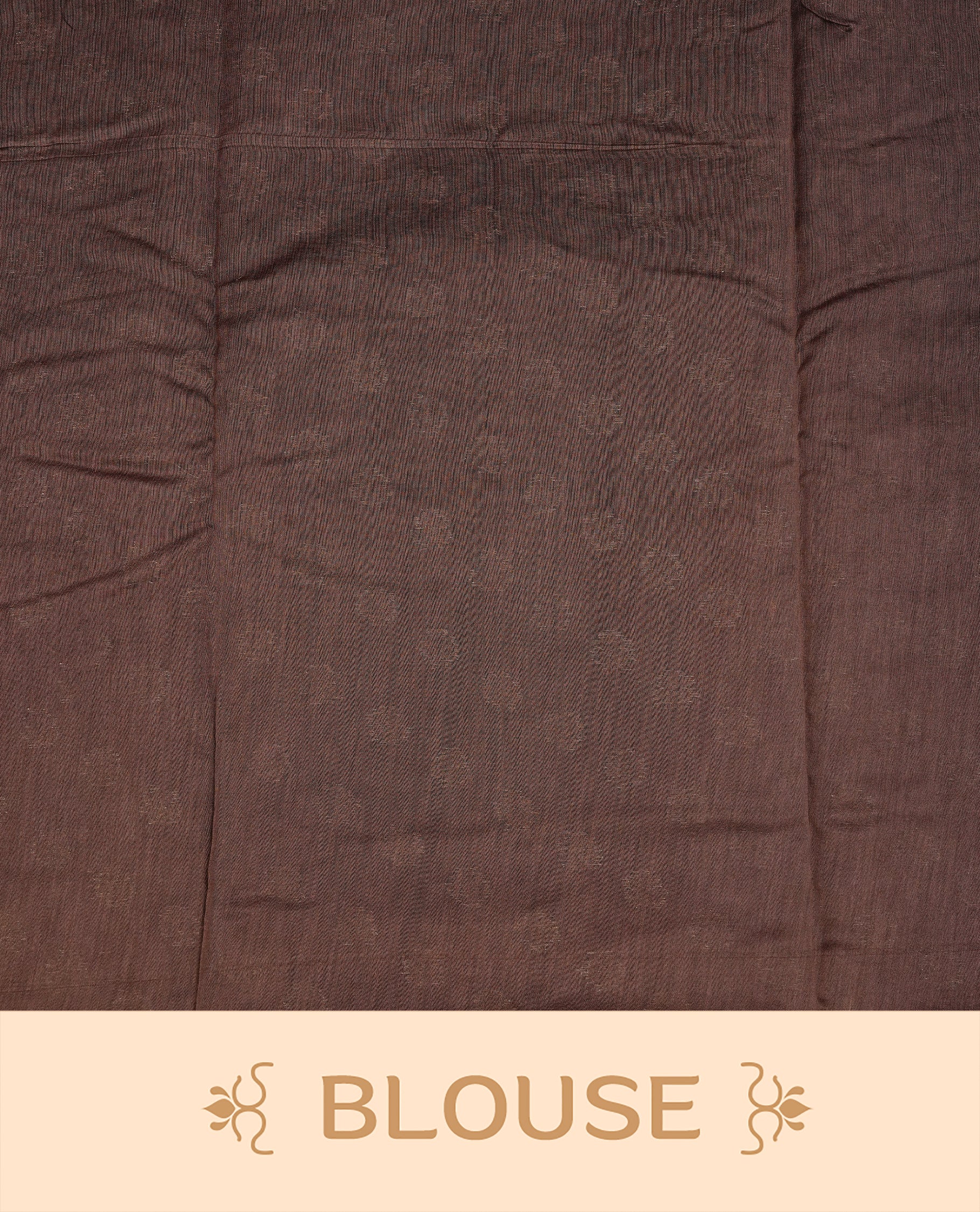 Copper brown colour semi tussar silk saree featuring elegant Antique zari motifs across the body, designed with a subtle borderless zari finish for a sophisticated traditional look. Paired with a matching blouse piece.