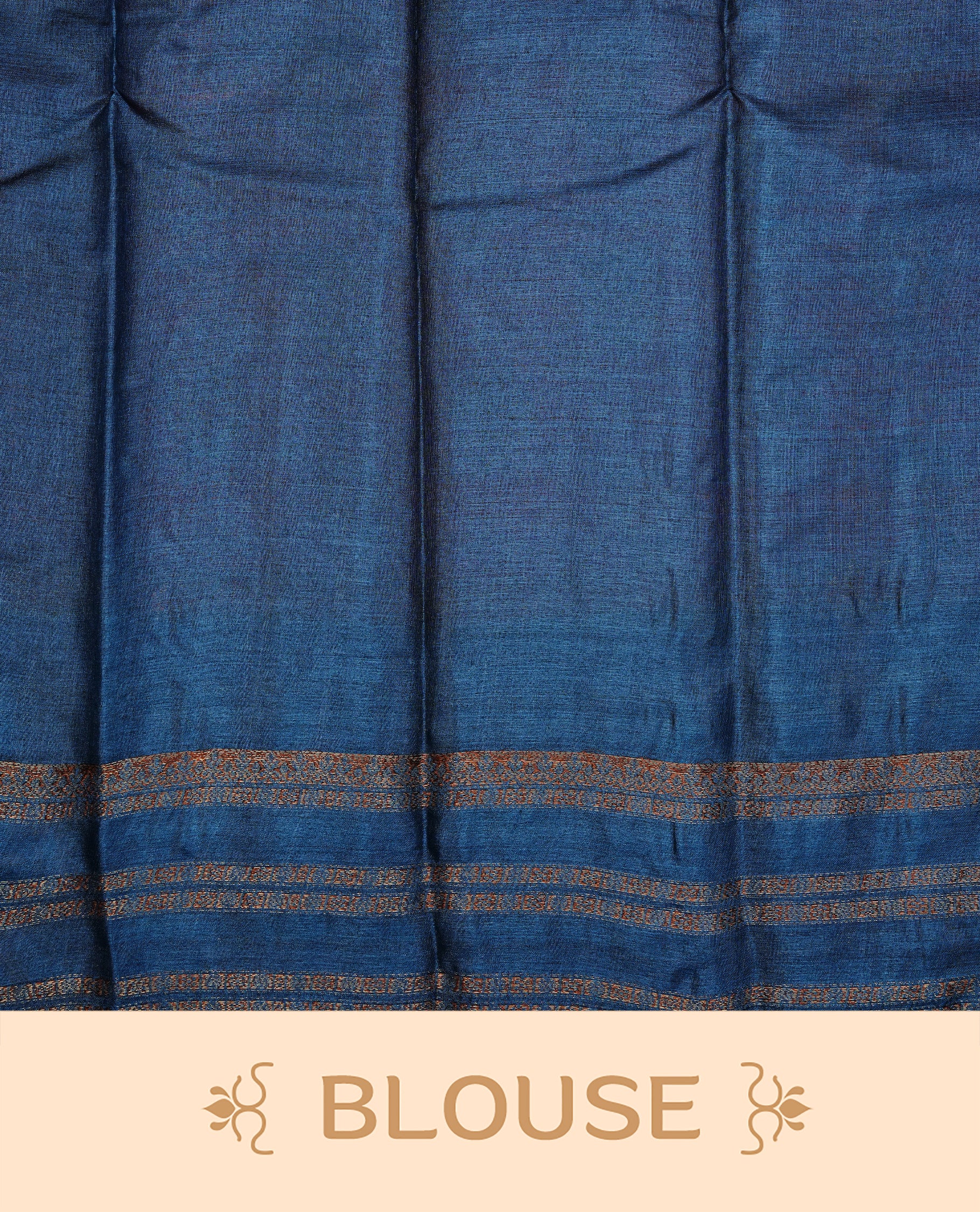 Rust orange colour pure tussar Banaras silk saree featuring elegant gold zari motifs across the body, complemented by a contrast teal border with rich zari detailing. Comes with a matching blouse piece