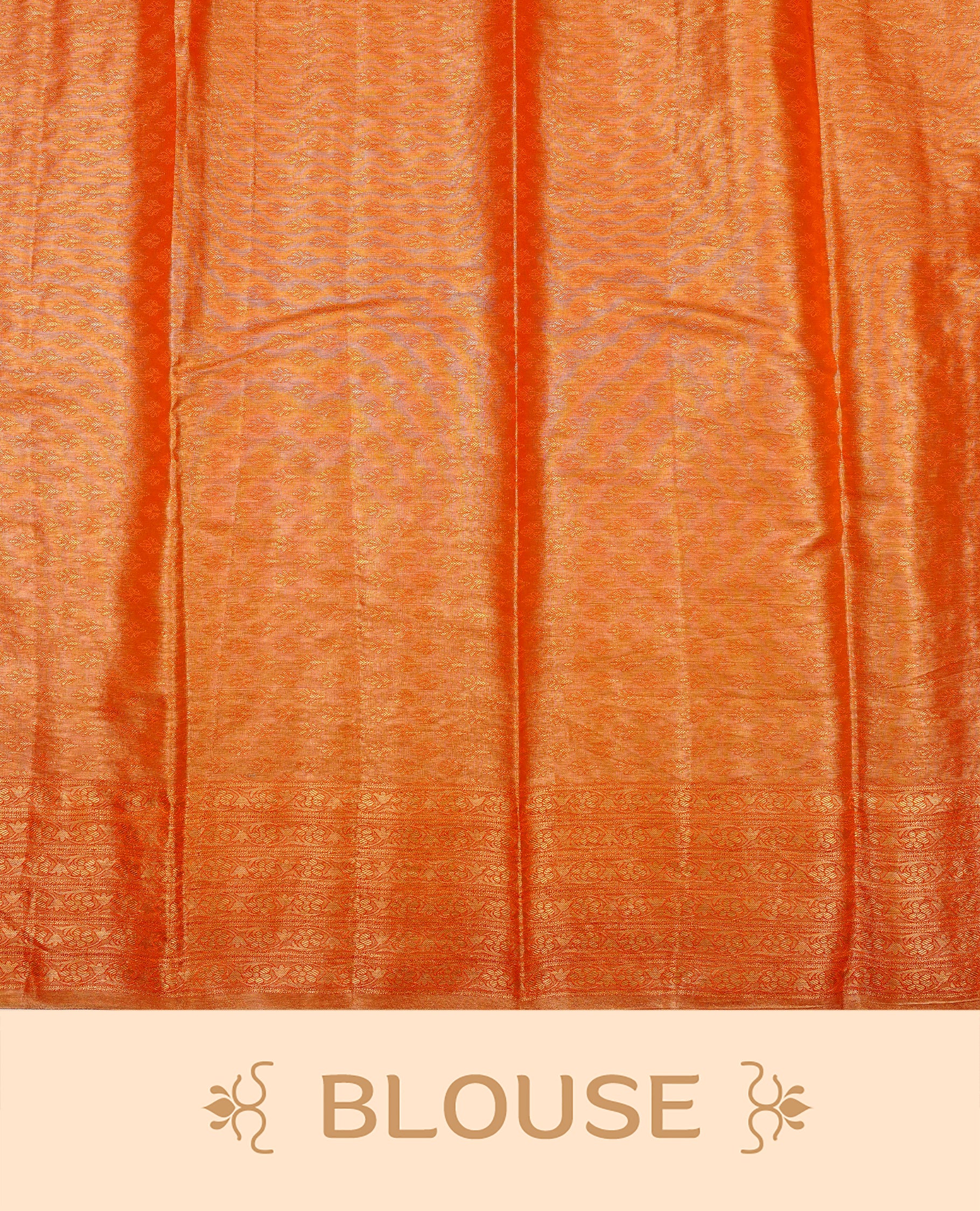 Orange & Gold colour Double shade Semi tissue silk saree featuring self color kodi pattern on body, self colour with traditional border, paired with matching.