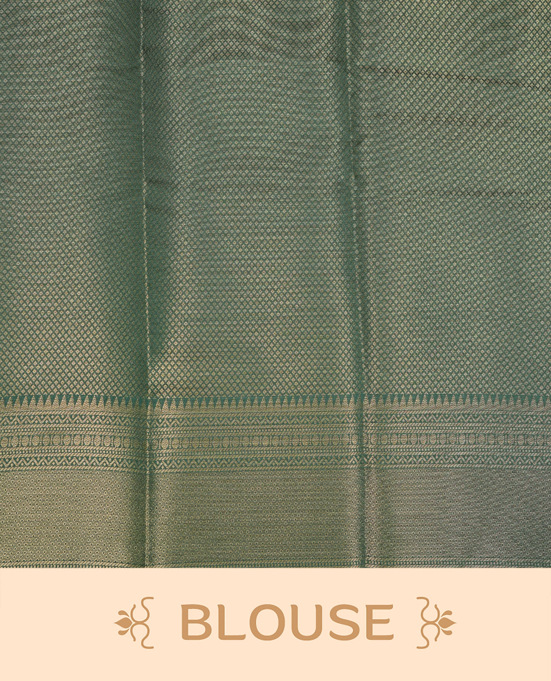 Bottle Green colour Semi Wedding silk saree featuring gold zari kodi pattern across body, complemented by self colour with traditional border, paired with matching blouse piece.