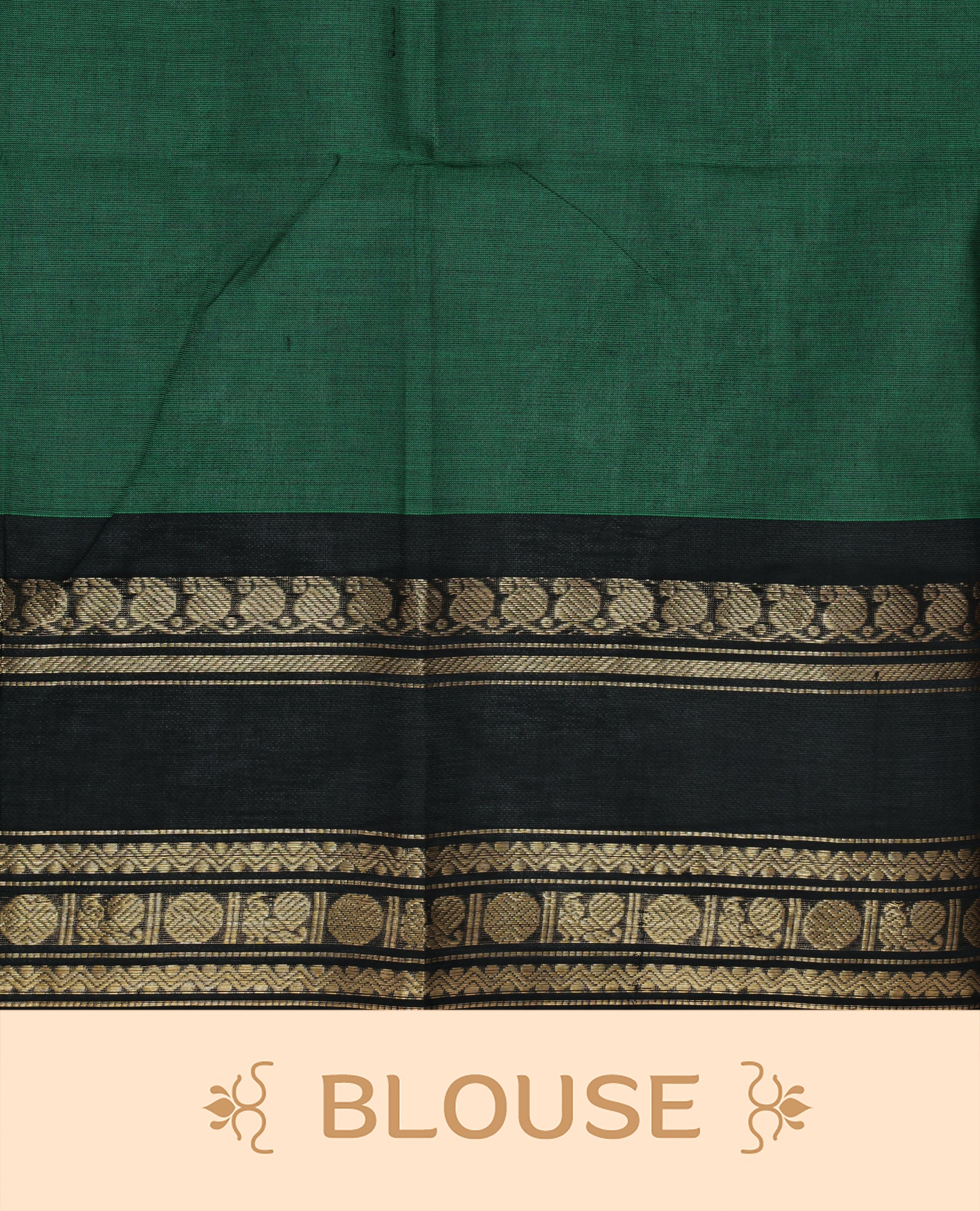 Green colour Chettinad cotton saree featuring motifs on body , complemented by contrast Black colour with zari border, comes with matching blouse piece.