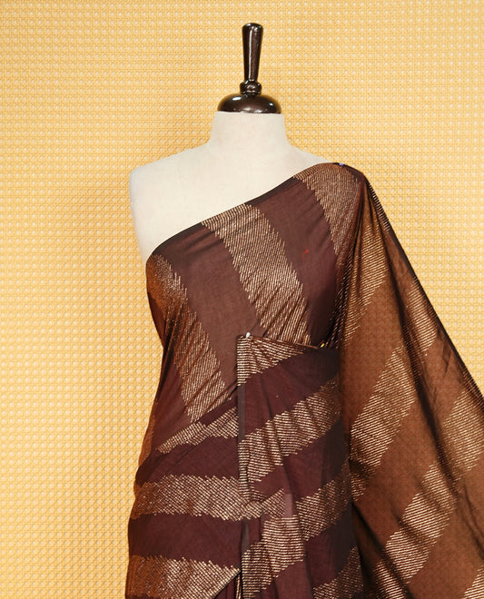 Coffee Brown colour Vijitra silk Saree Featuring Leheriya style gold Printed body, complemented by contrast pallu & tassels