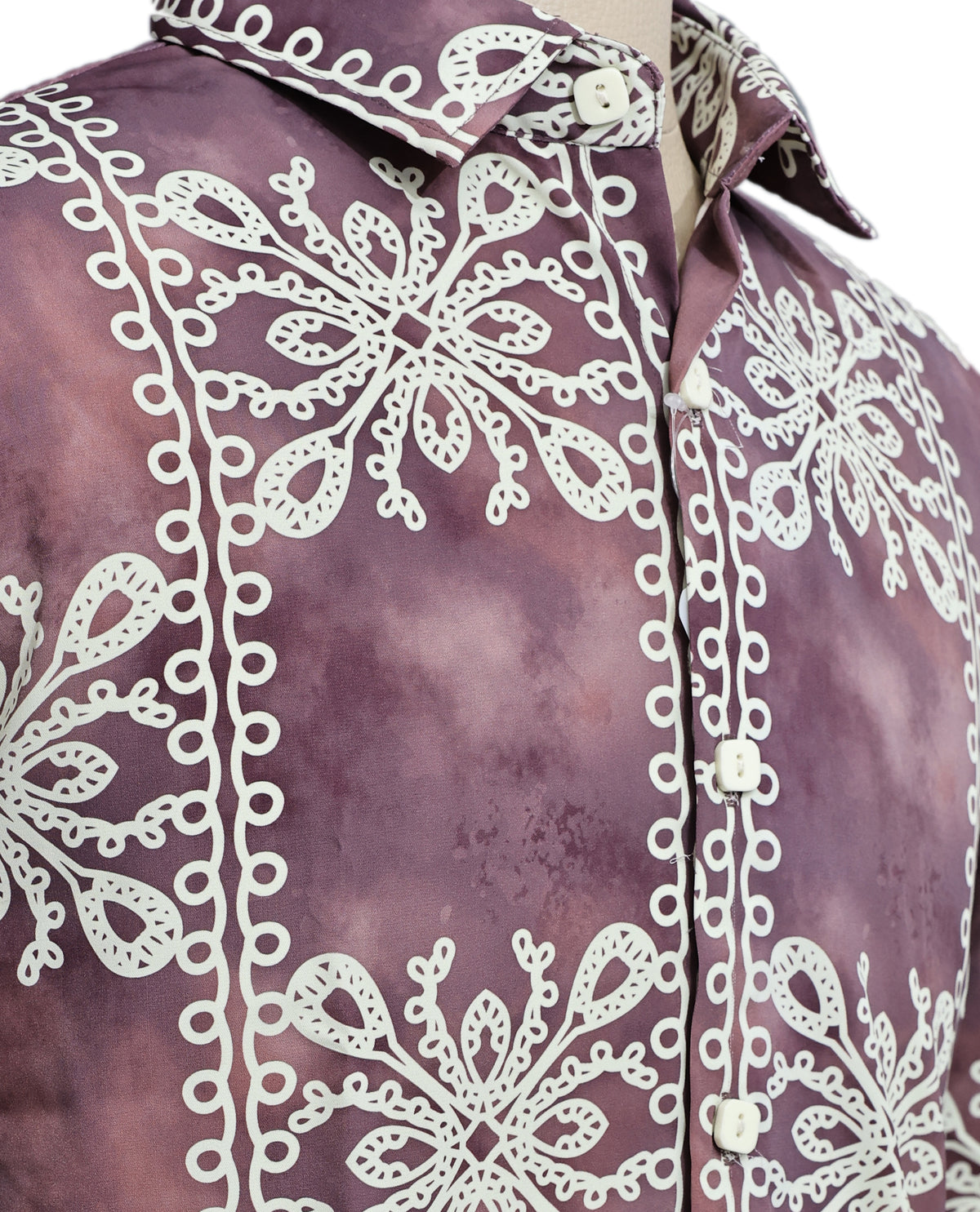 Purple Dye colour design shirt with Cream colour pattern print on body, half sleeve