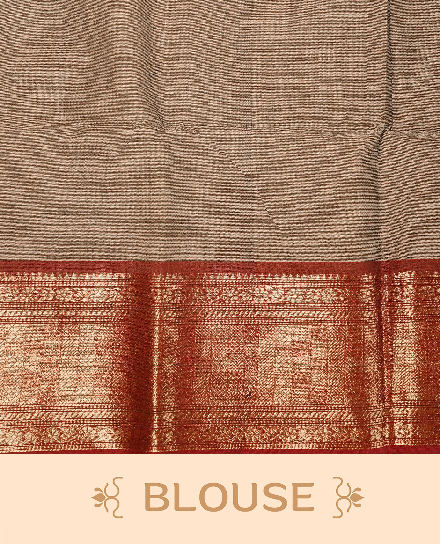 Grey colour Chettinad cotton saree featuring motifs on body , complemented by contrast Maroon colour with zari border, comes with matching blouse piece.