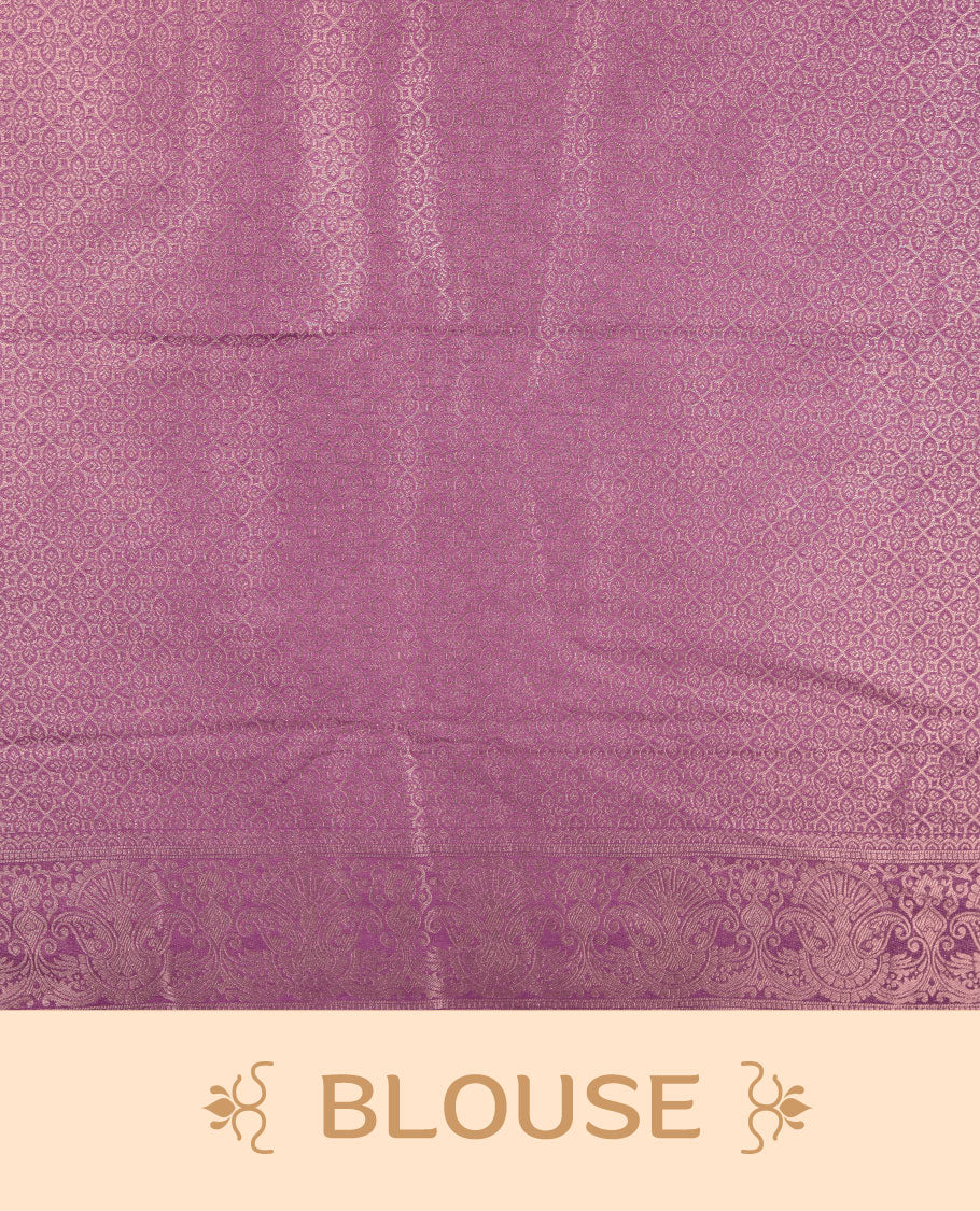 Lavender Purple colour semi soft silk brocade saree featuring elegant floral woven motifs across the body, finished with a self colour ornate border and pallu, paired with a matching blouse.