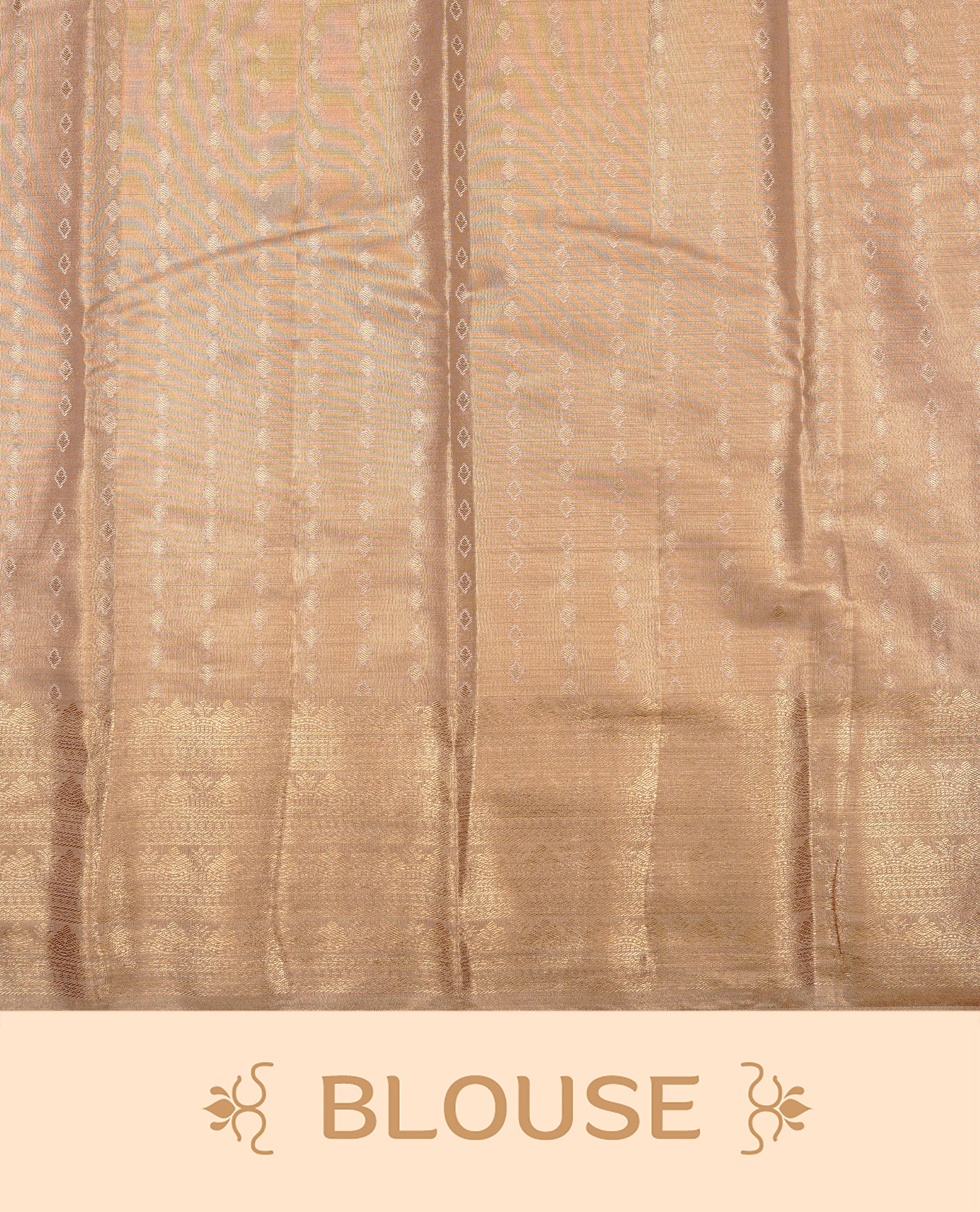 Gold colour Double shade Semi tissue silk saree featuring Light gold zari Wavy & leaf pattern on body, self colour with traditional border, paired with matching.
