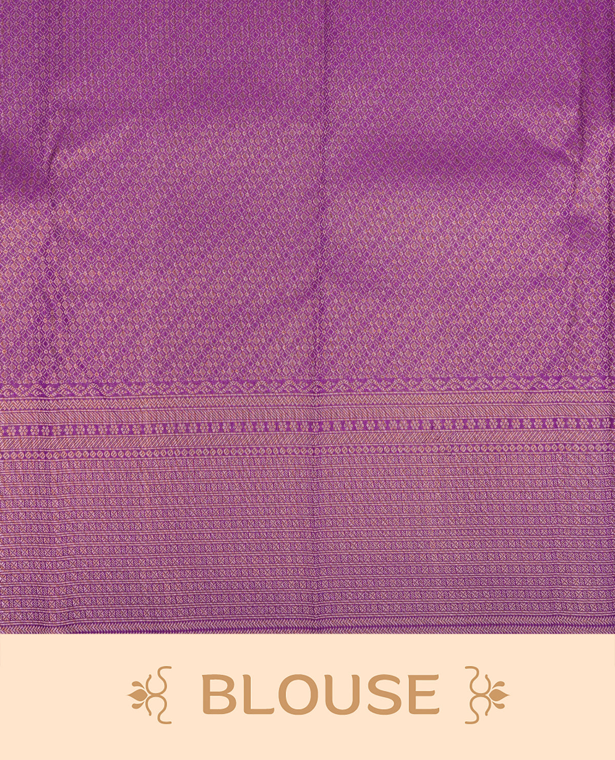 Purple colour semi silk saree featuring floral gold zari patterns on body, contrast self colour with traditional border on body, grand pallu comes with matching blouse piece