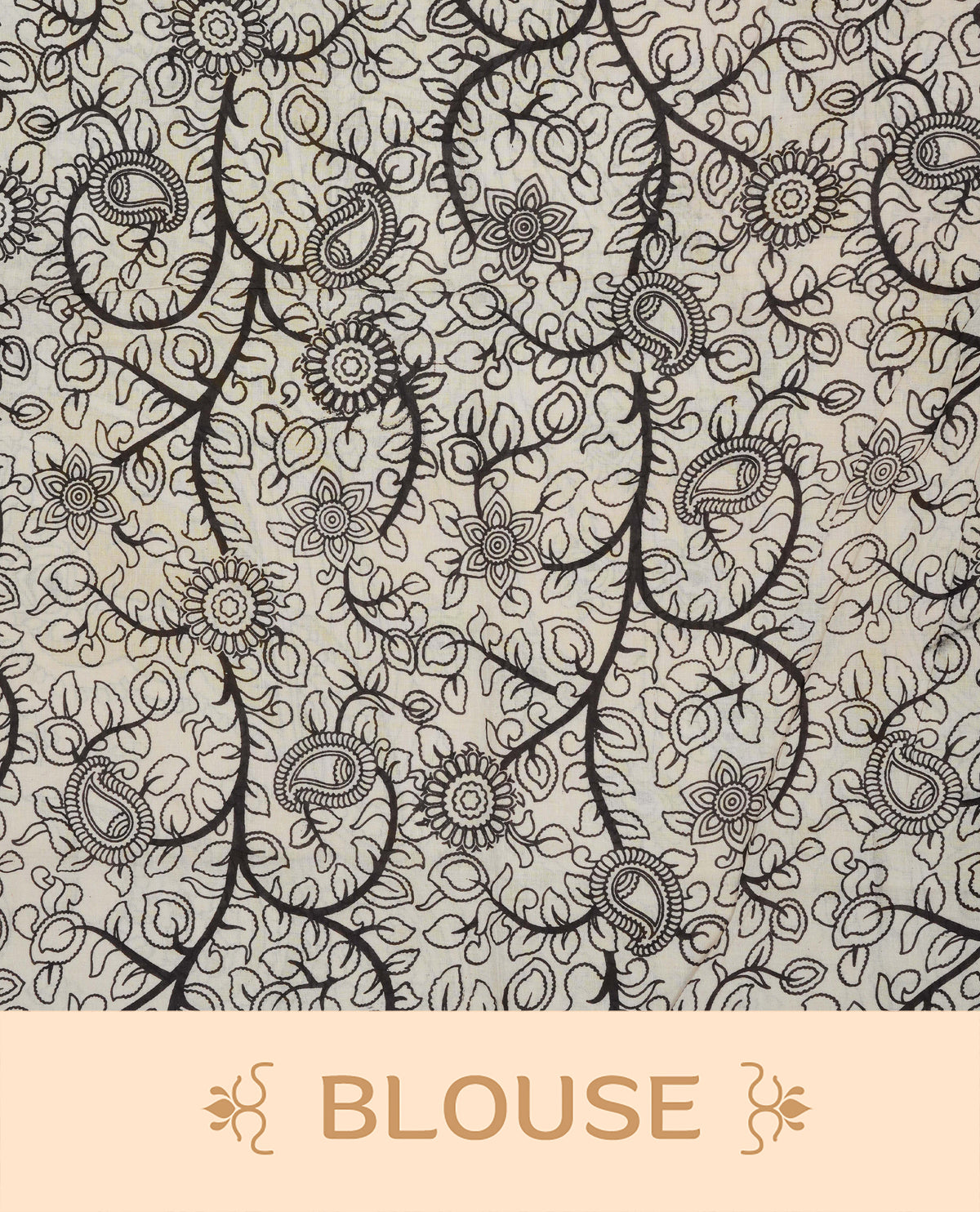 Cream & lime yellow  colour kalamkari cotton saree featuring kalamkari printed body & pallu, paired with a matching  contrast blouse piece.