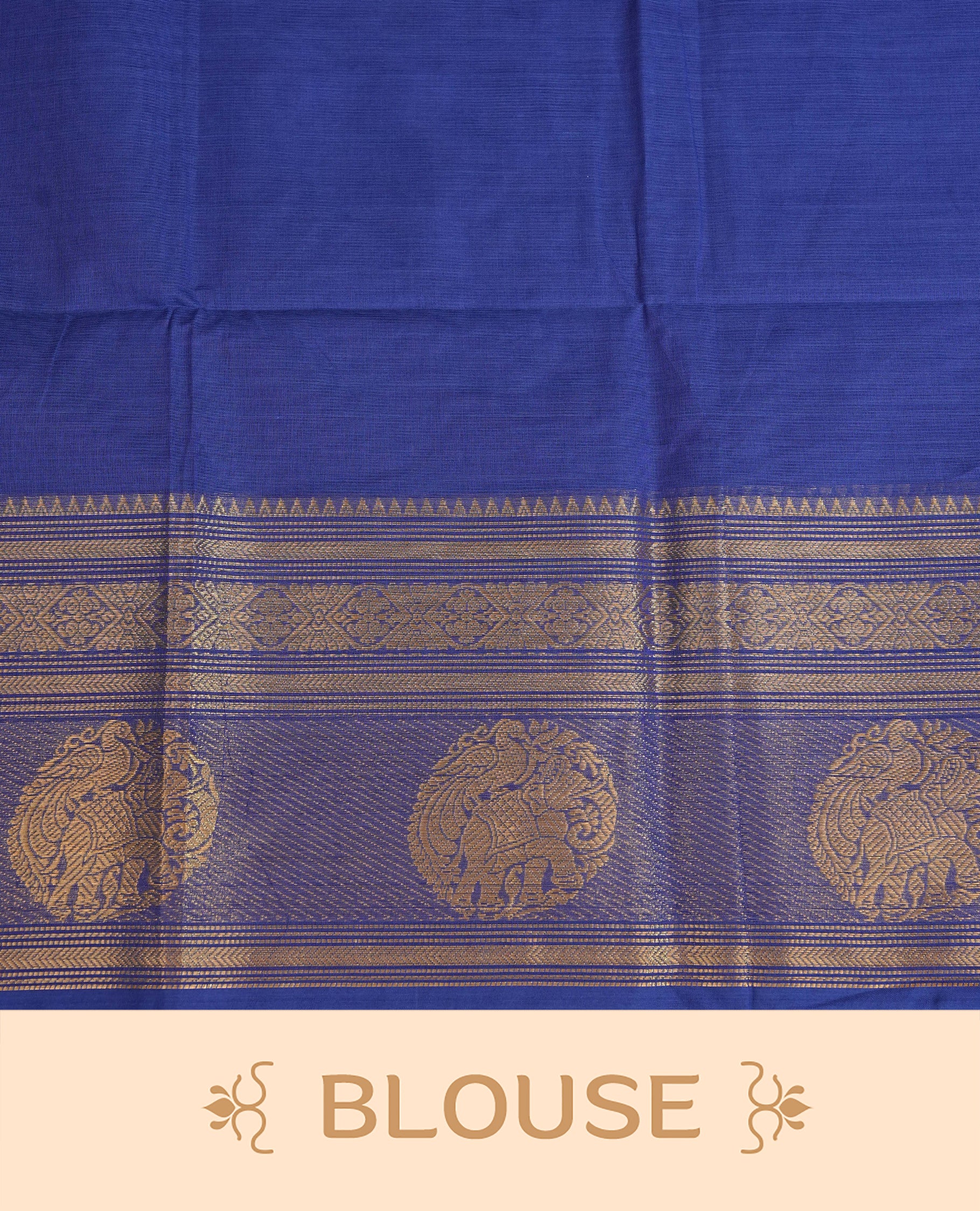 Blue colour chettinad cotton saree featuring Elegant plain body,Self colour with Gold zari border, comes with matching blouse piece.