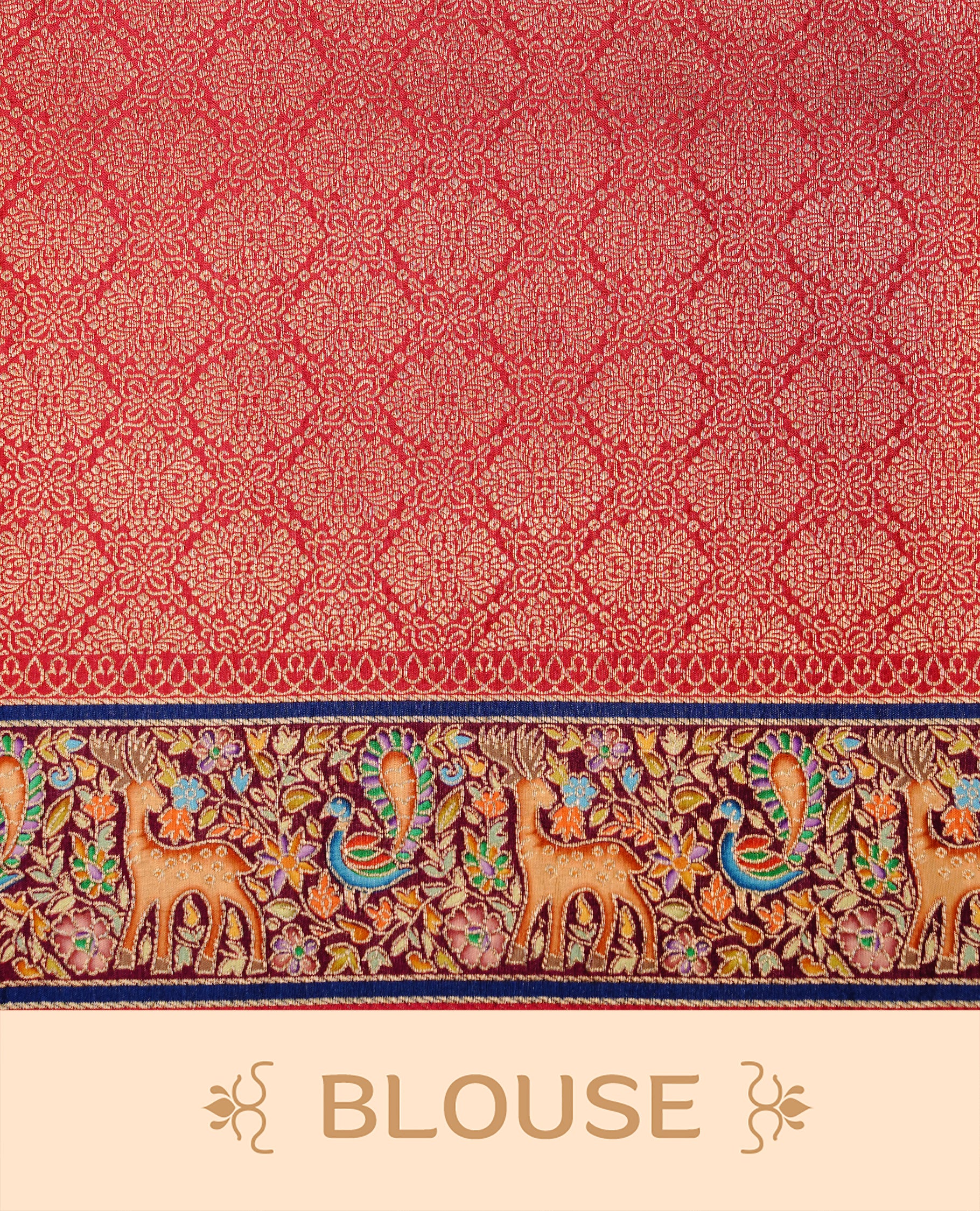 Off White colour Pashmina Saree featuring intricate heritage inspired woven palace motifs, enhanced with a contrast multicolour woven border and a richly detailed traditional pallu, paired with a matching blouse piece.