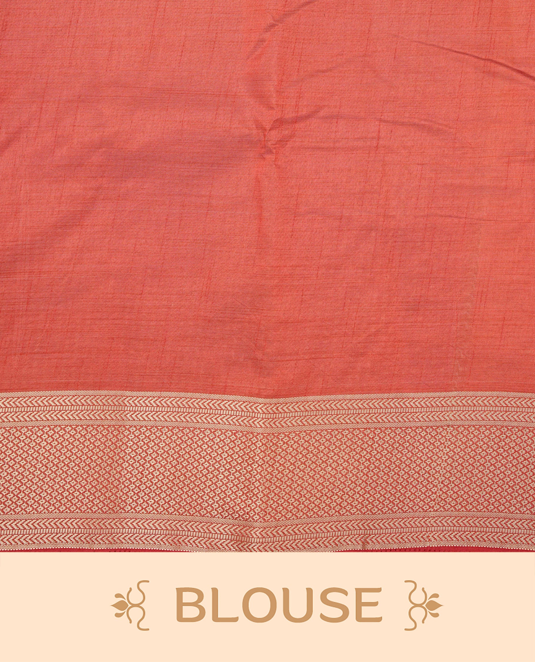 Light Gold Tussar saree featuring Gold zari buttas on body, complemented by contrast Red Colour with Gold zari border, comes with matching blouse piece.