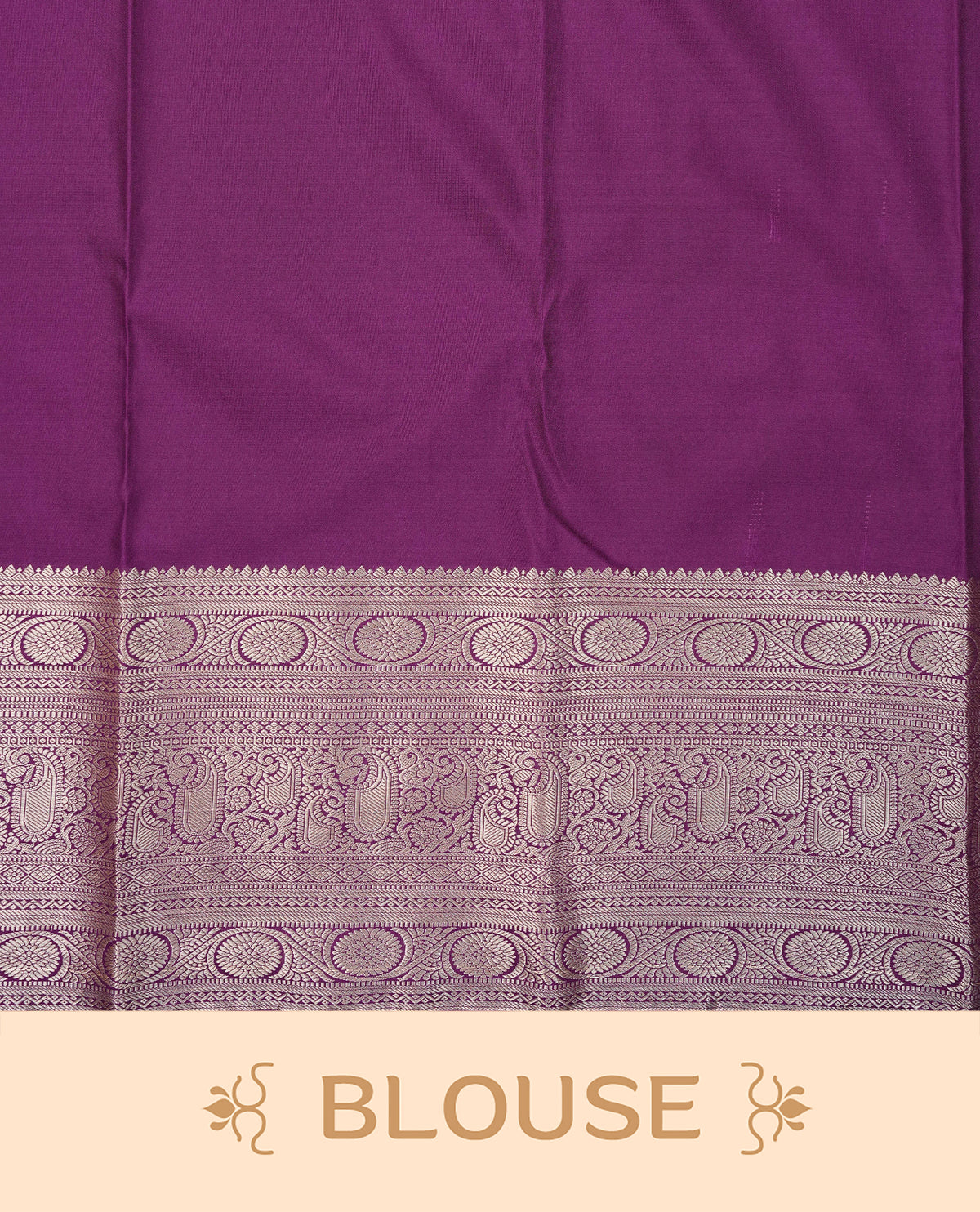 Deep purple colour semi wedding saree featuring gold zari check with peacocok motifs on body complemented by self colour with traditional border, comes with matching blouse piece.