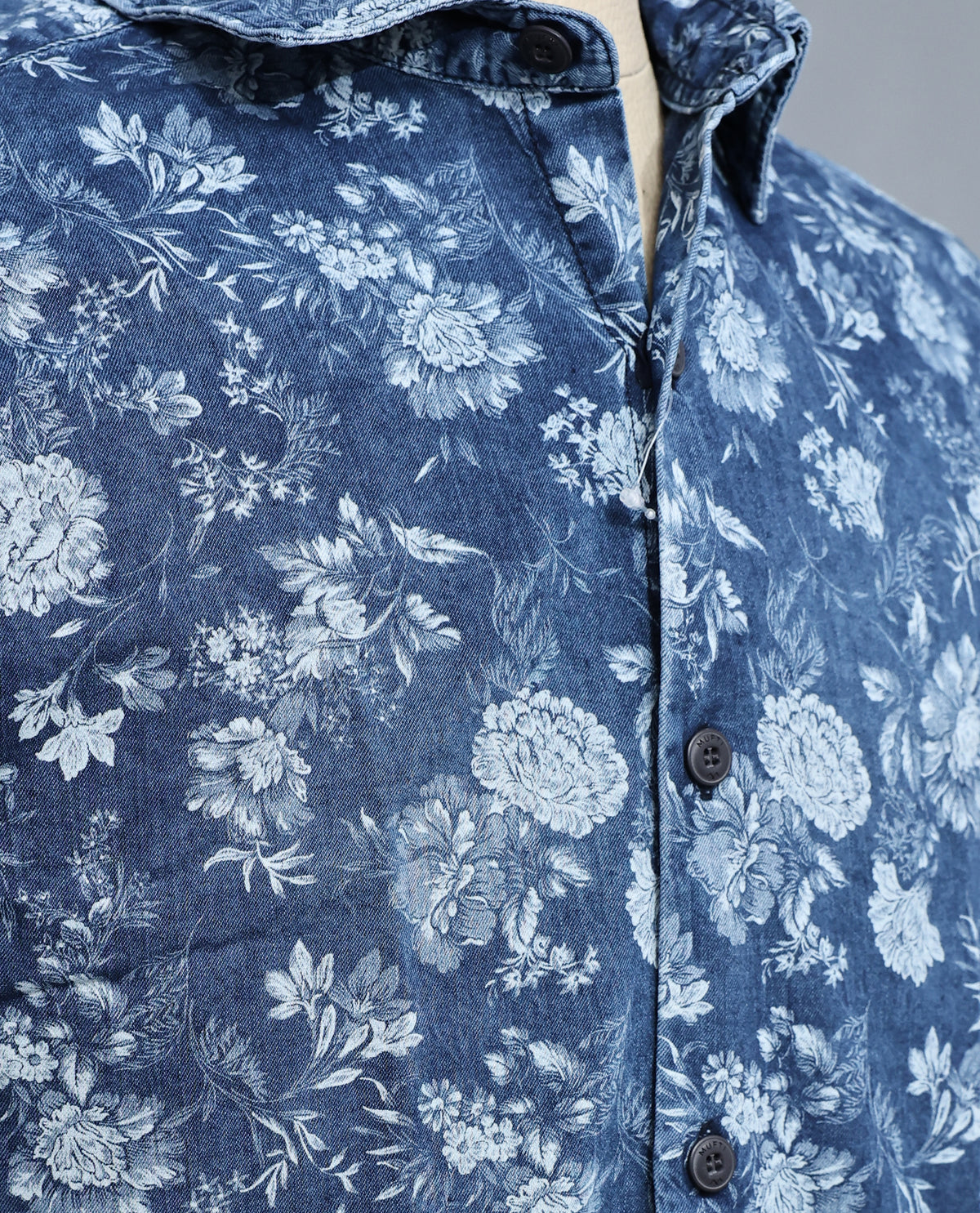 Blue colour shirt White colour Floral pattern body, Half sleeve.