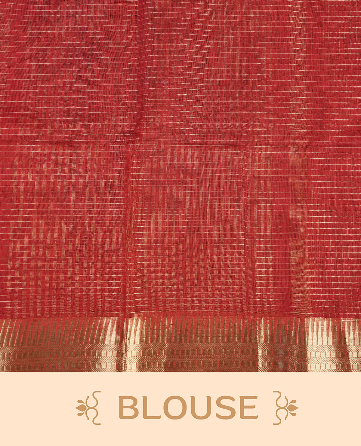 Maroon colour Maheshwari cotton saree, gold zari small checks on body, complement self colour gold zari temple design border comes with matching blouse.