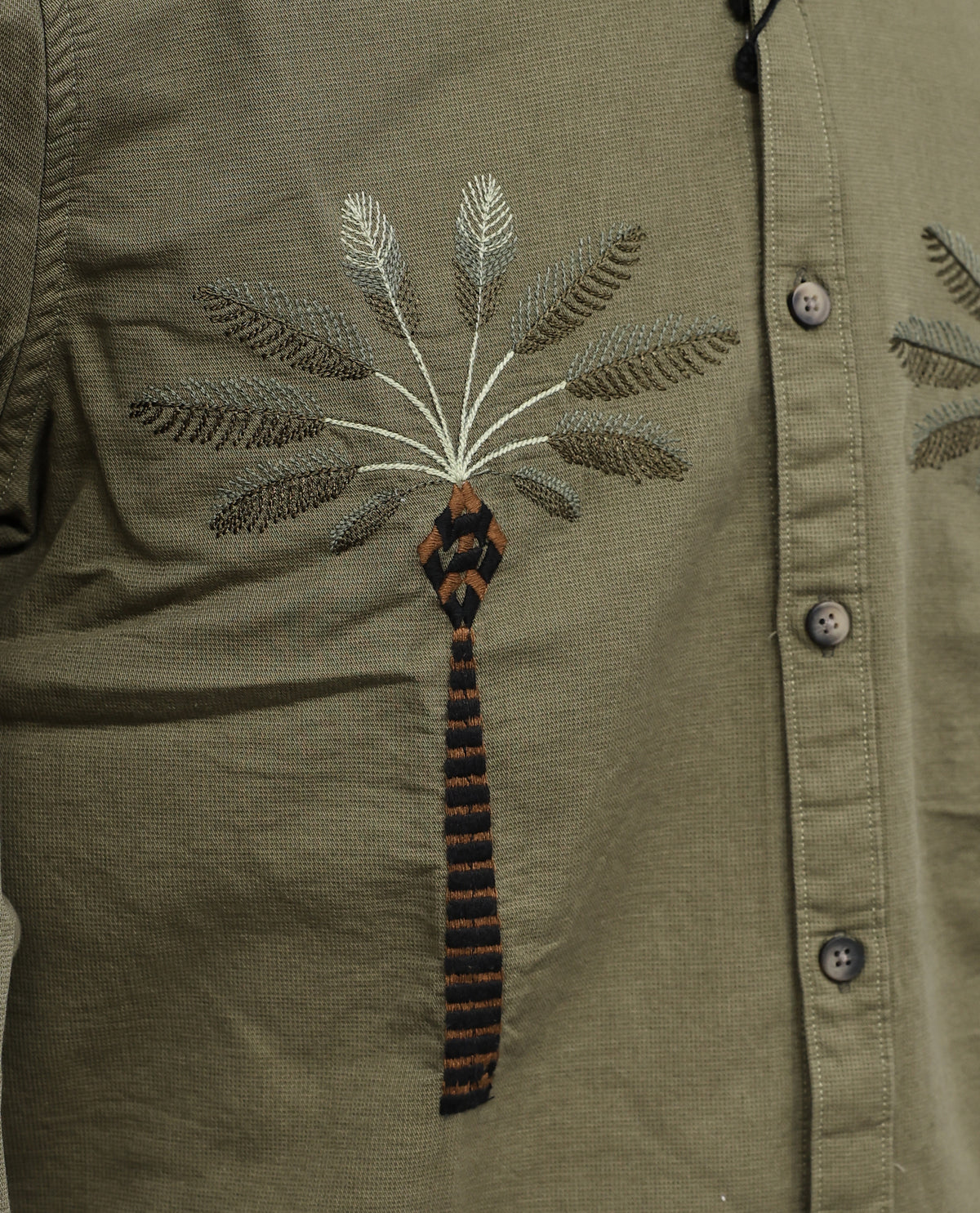 Olive colour shirt Tree pattern body, Full sleeve.