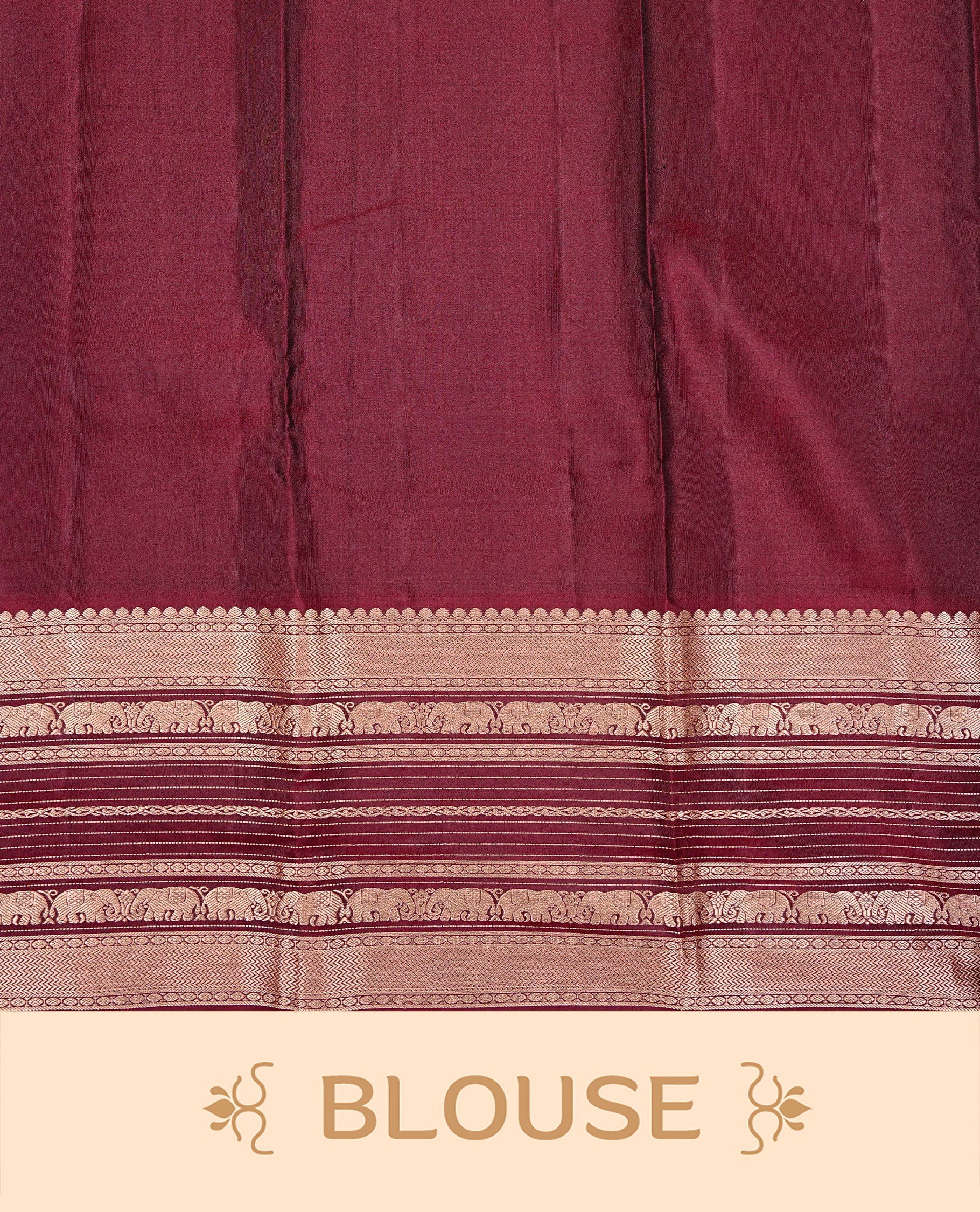Olive Green Colour Kancheepuram silk saree featuring gold zari motifs on body, highlighting Gold zari Elephant Traditional On contrast Maroon border, paired with Matching blouse piece.