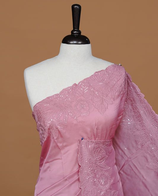 Pastel Pink colour Designer saree featuring Elegant Thread & sequins on body, complemented self colour thread & Sequins scalp border, paired with matching blouse piece.