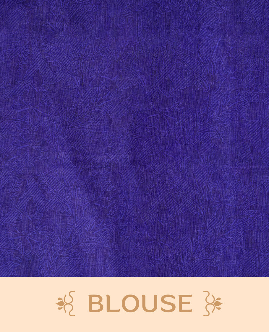 Violet blue colour saree enhanced with a vibrant blue colour floral prints on body & pallu, and  comes with a matching blouse.