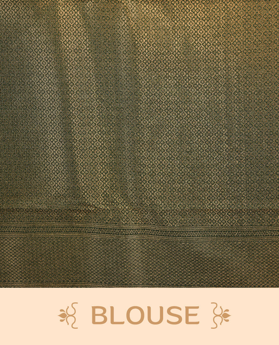 Emerald Green semi soft silk brocade saree with fine geometric woven body and a rich traditional border, finished with a matching blouse.