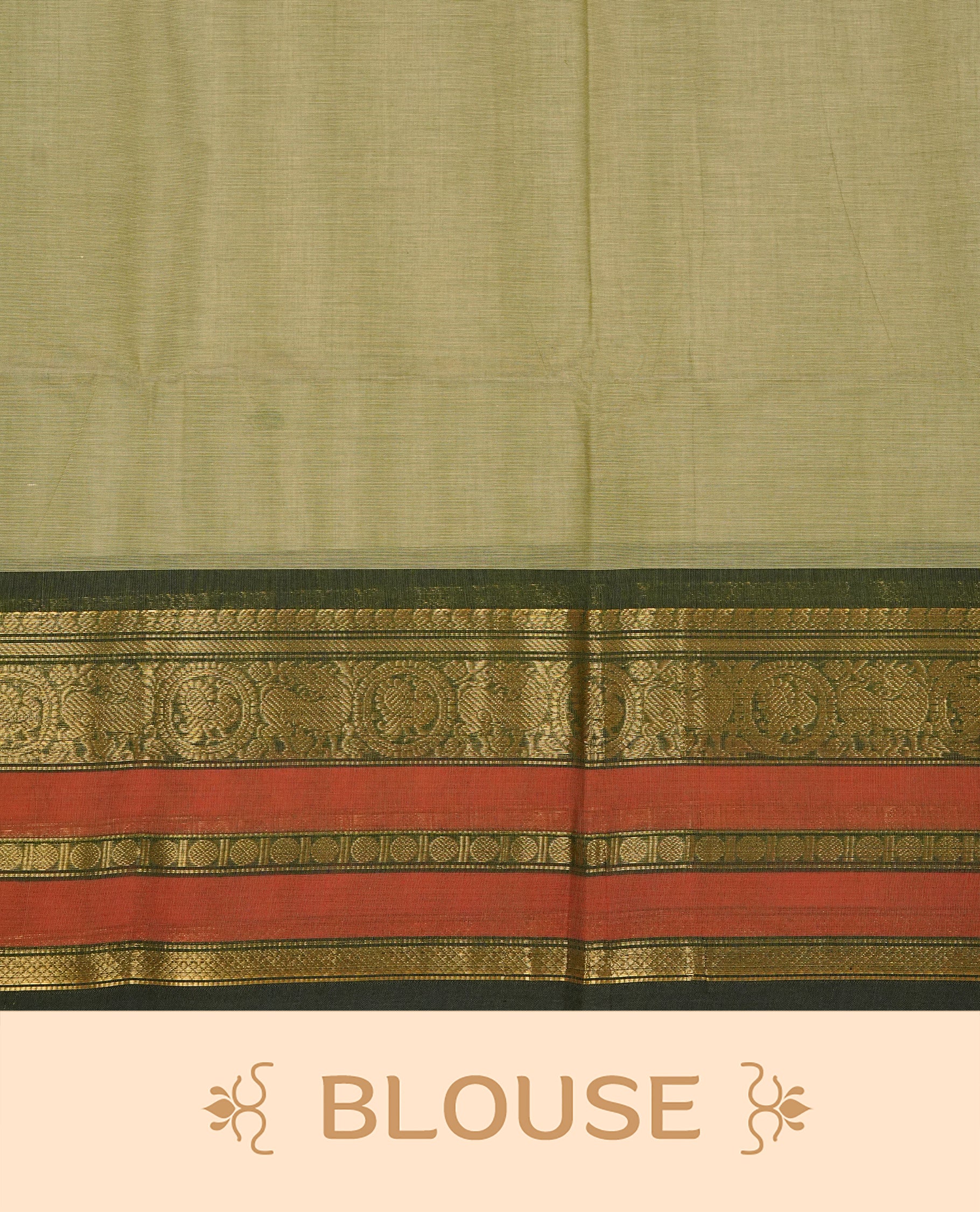 Light green colour Chettinad Cotton Saree Featuring Plain Body ,Complemented By Contrast dark green Colour Border, Paired With Matching Blouse Piece