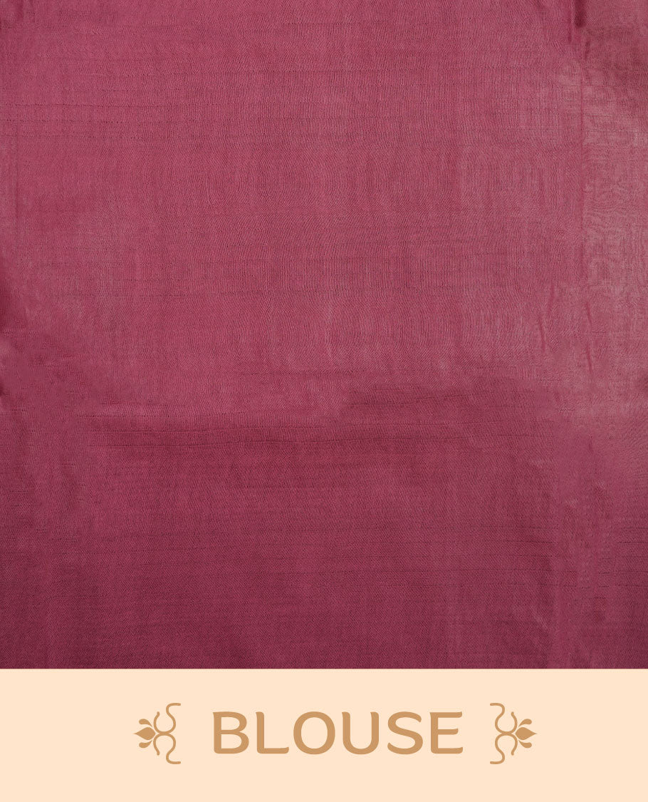 Cream & Maroon dye pattern colour semi jute saree highlighting white stripped body, without border and paired with matching blouse.