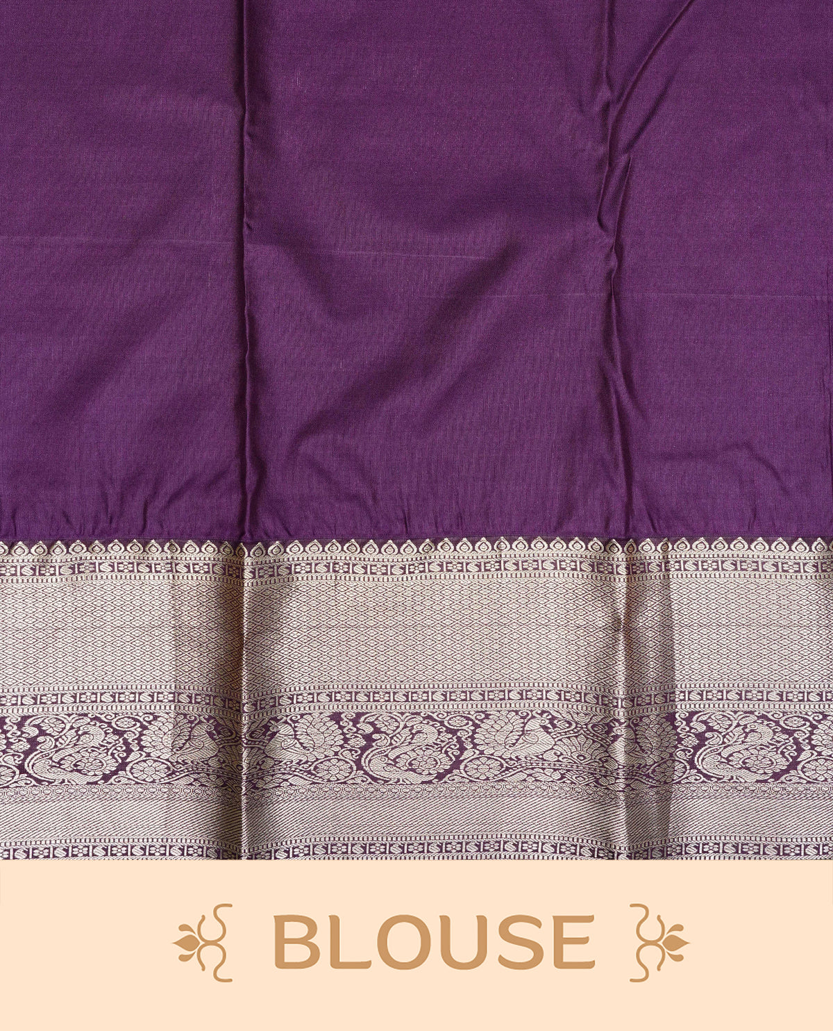 orange colour semi wedding silk saree featuring light gold zari checks with florals on body, contrast purple colour with traditional border on body, rich pallu comes with matching blouse piece