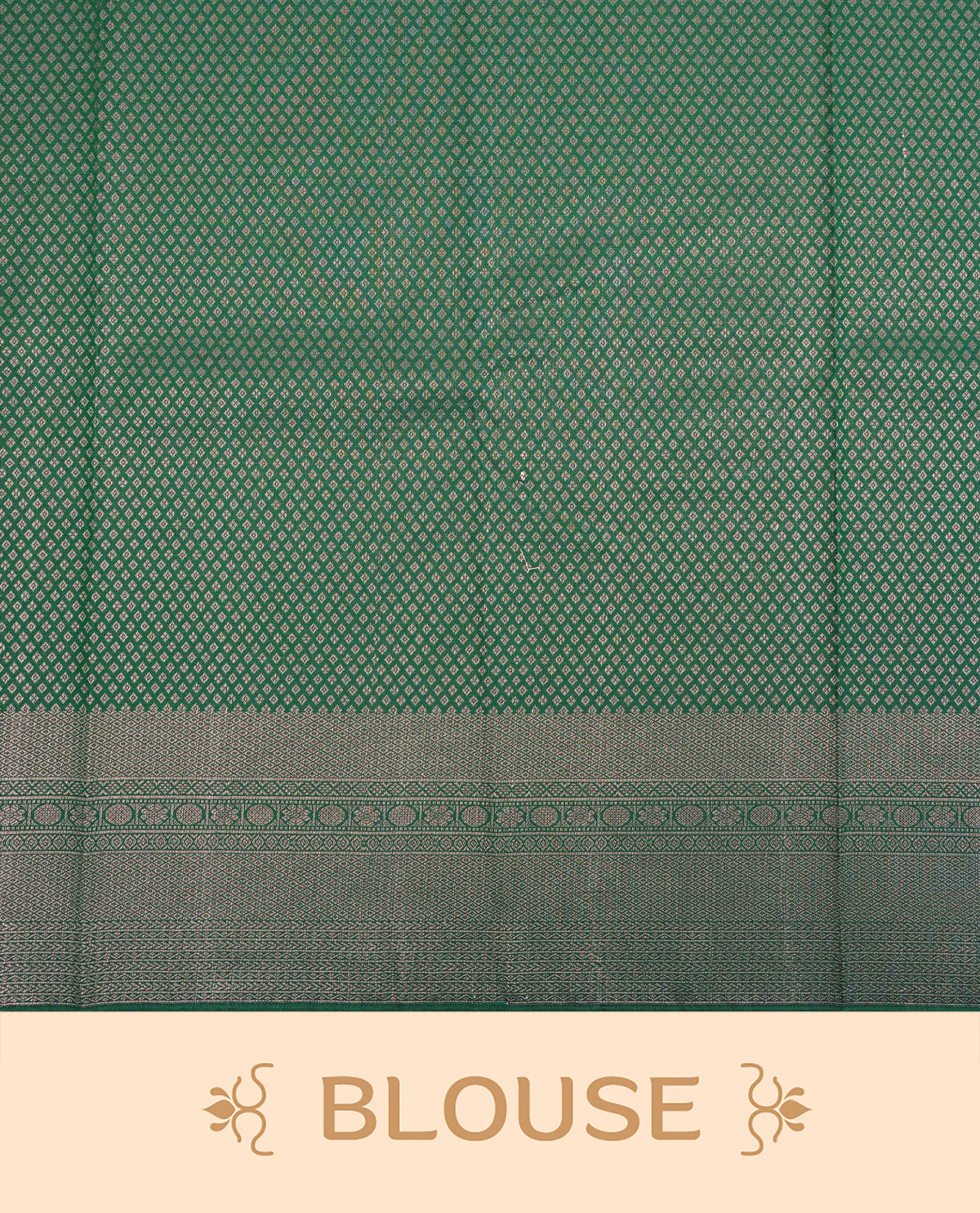 Dark green colour semi silk saree featuring antique zari kodi patterns on body, contrast self colour with traditional border on body, grand pallu comes with matching blouse piece
