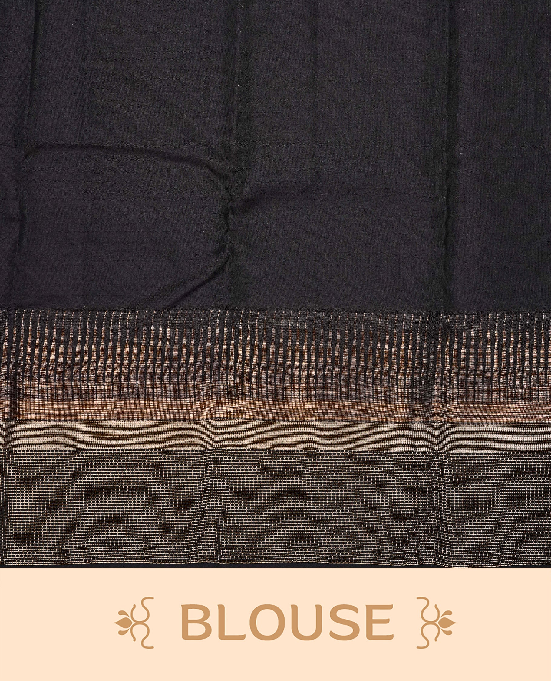 Green colour Kancheepuram silk saree featuring Gold zari box Motifs on body, complemented by Black colour with Traditional border, comes with matching blouse piece.