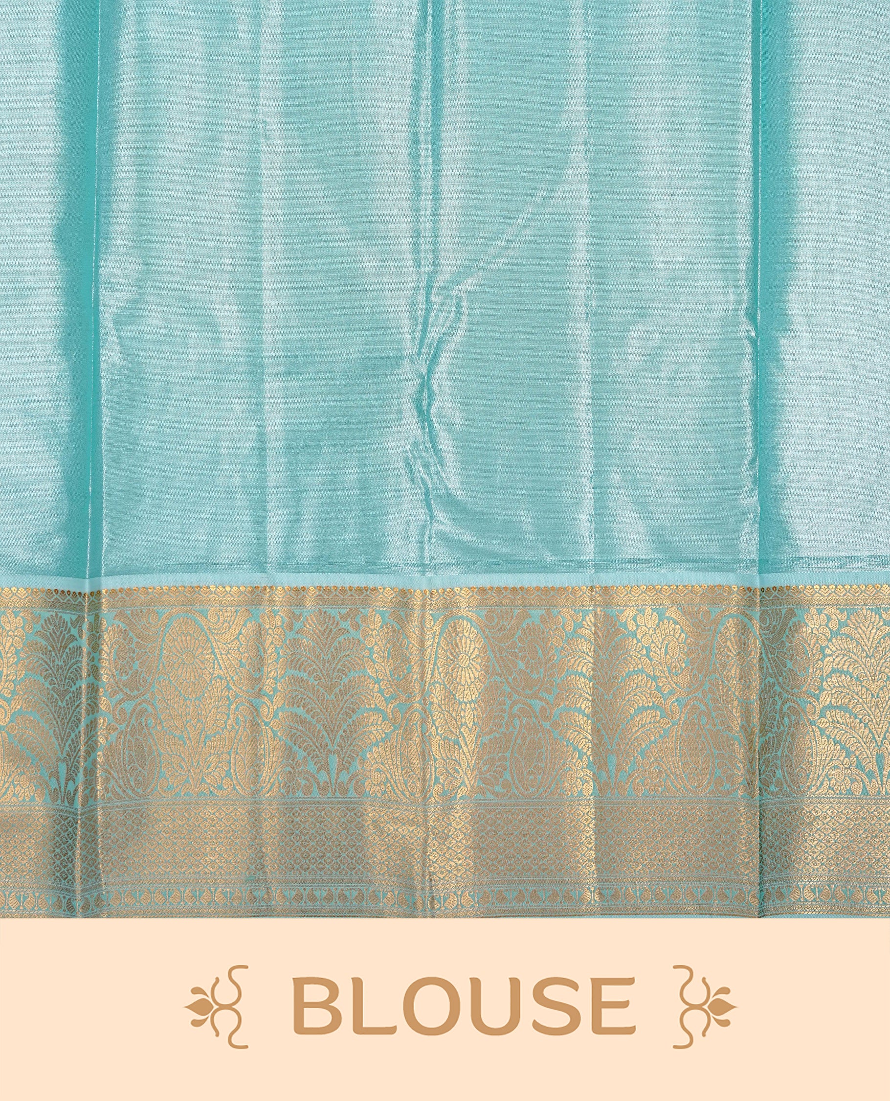 Gold & Ice blue colour Double shade Semi tissue silk saree featuring Gold Floral kodi pattern on body, Contrast Green colour with traditional border, paired with matching.