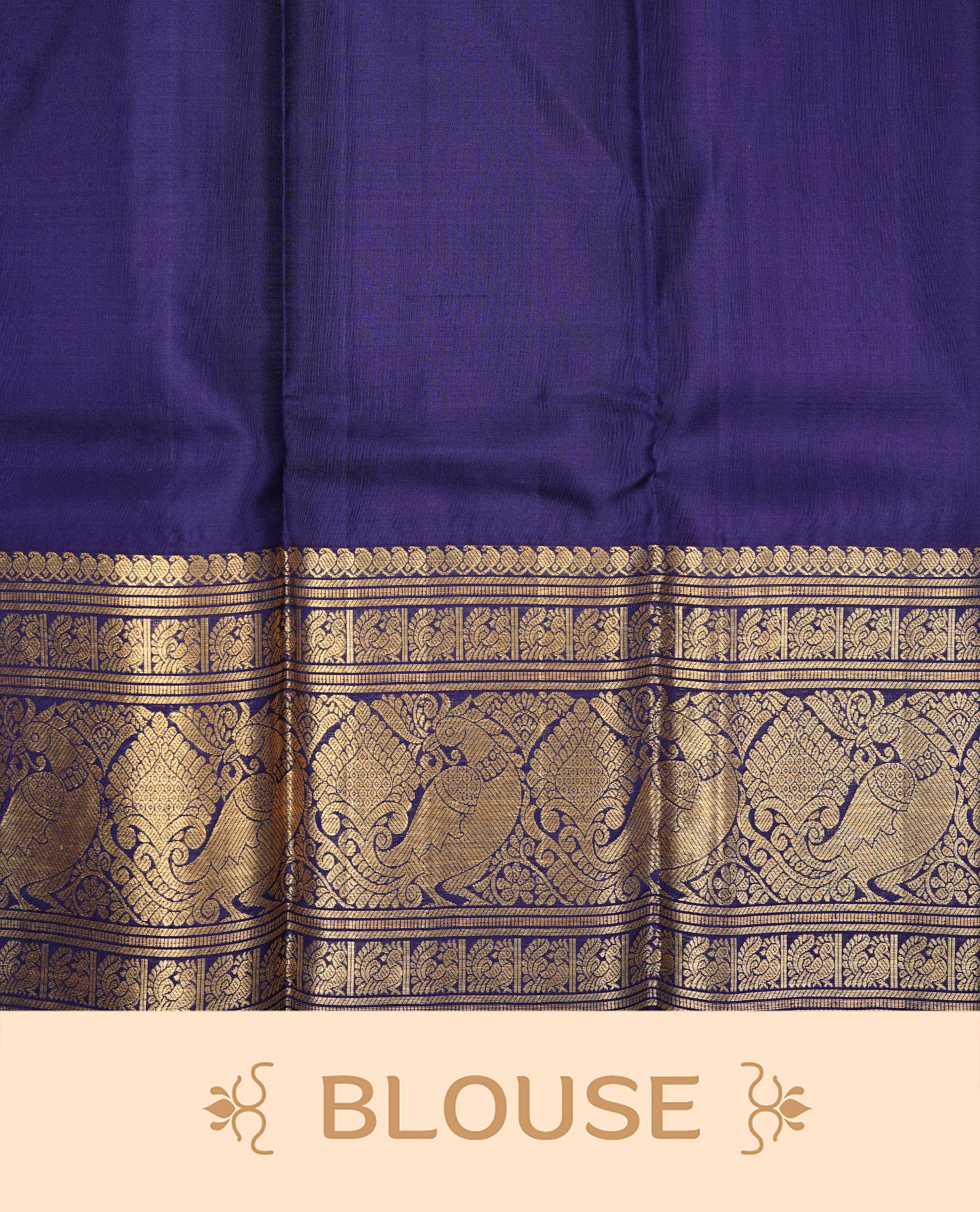 Purple colour Kancheepuram silk saree featuring Gold zari thin Stripes & Motifs on body, Highlighting Violet colour with Gold Zari border, paired with matching blouse piece.