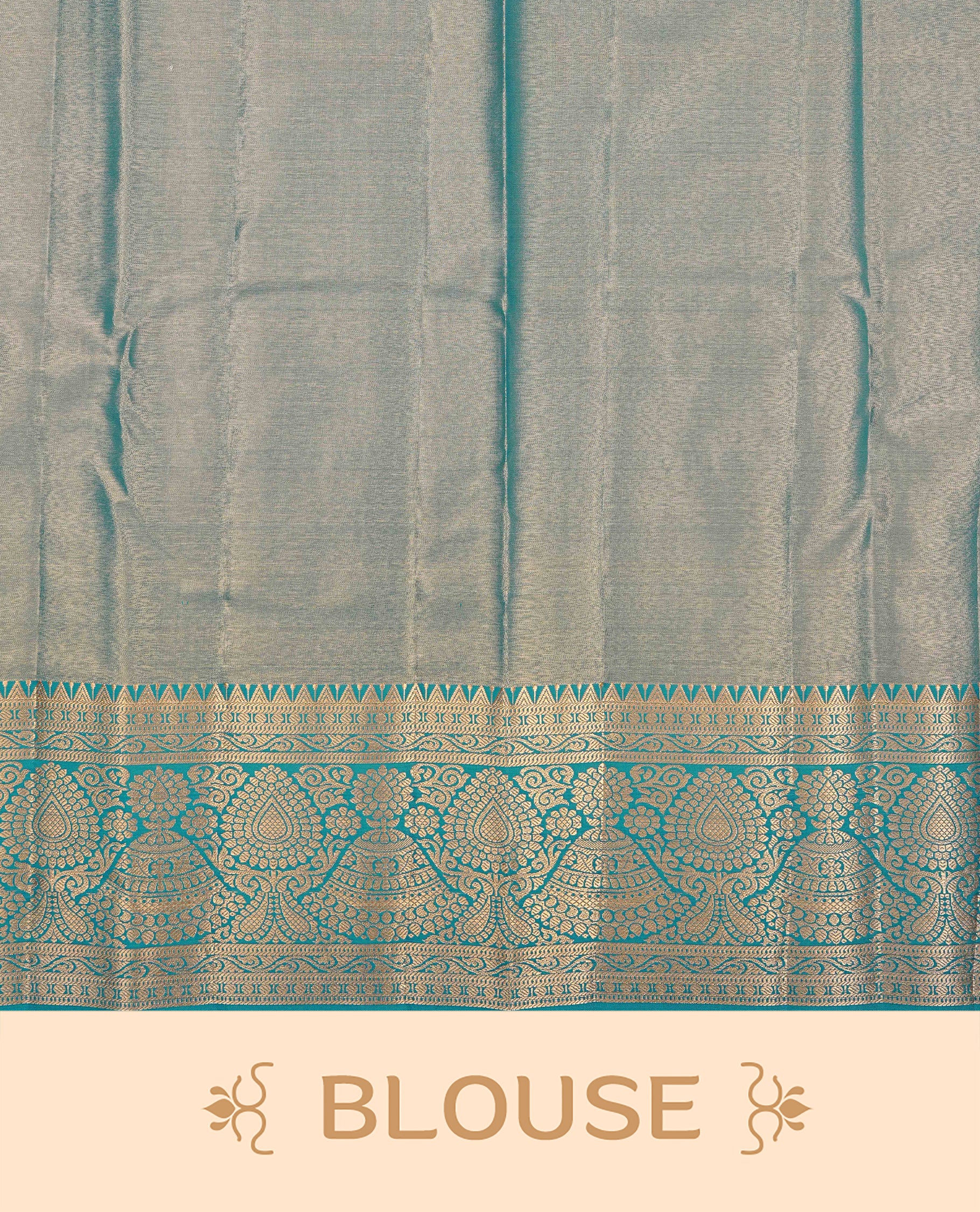 Gold & Purple colour Double shade Semi tissue silk saree featuring Silver Floral kodi pattern on body, Contrast Green colour with traditional border, paired with matching.