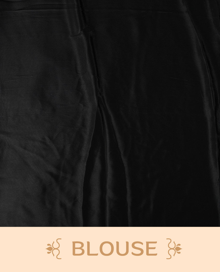 Cream colour saree with bold black polka dots, fine striped design, and mustard yellow borders & Paired with a matching blouse.