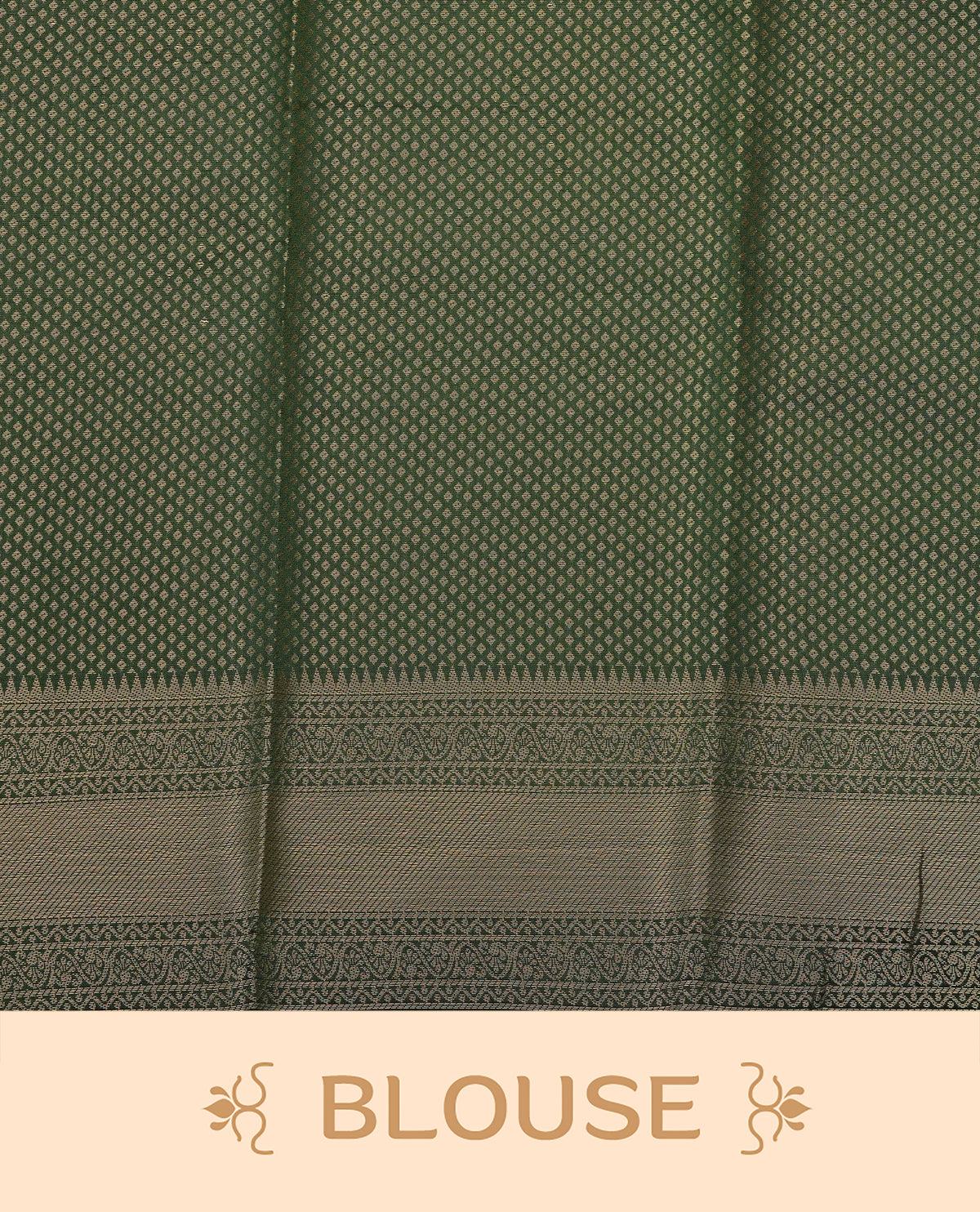 Mustard yellow colour semi silk saree featuring zari check patterns on body, contrast bottle green colour with traditional border on body, grand pallu comes with matching blouse piece