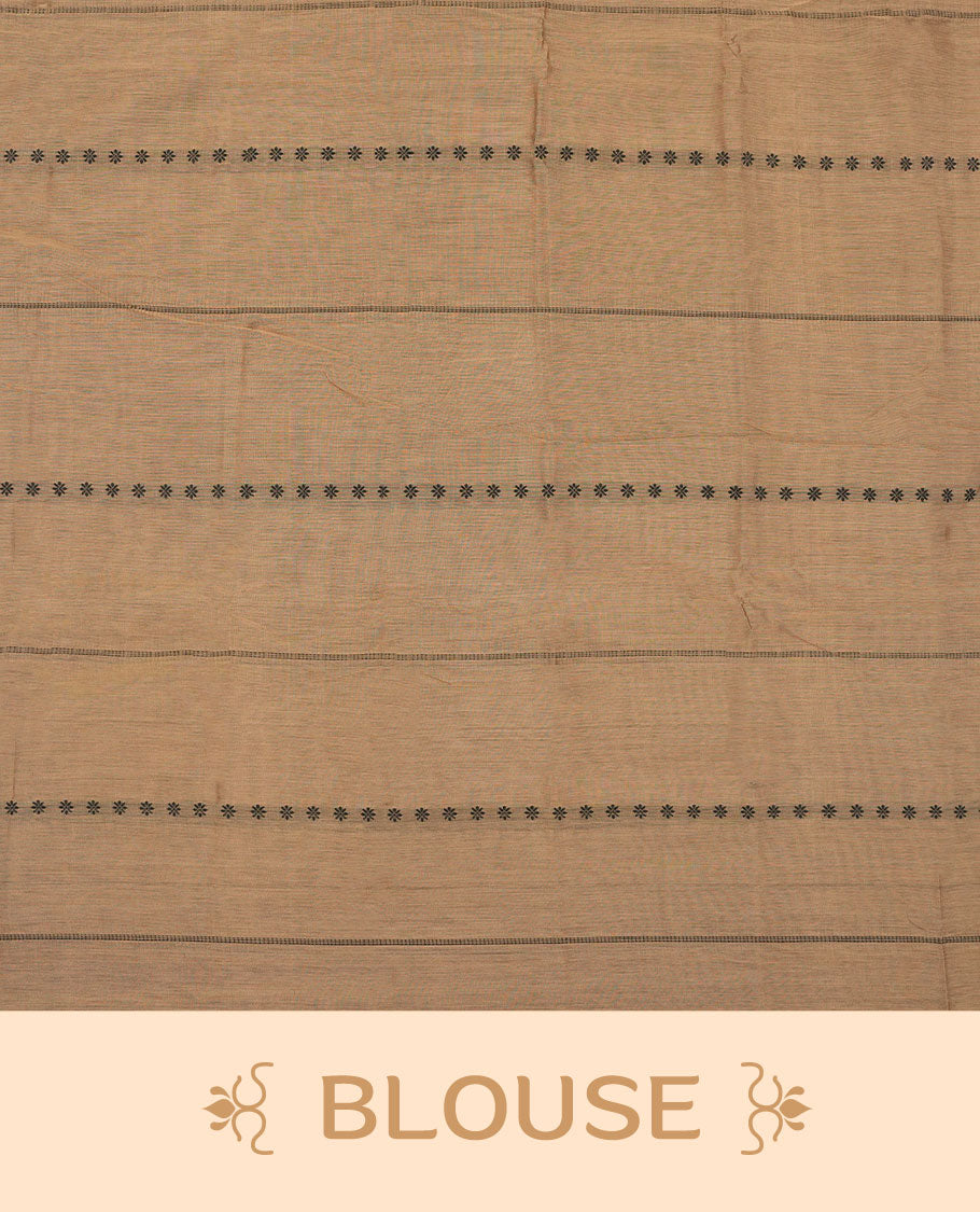 Sandstone colour Narayanapattu cotton saree featuring a Black colour stripped body, contrast Black colour with Cream zari border and pallu, pairing a matching blouse piece.